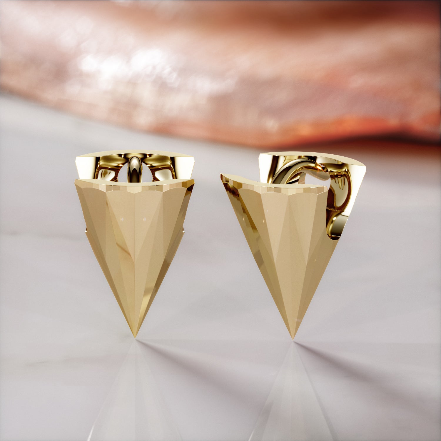 Solid Gold Cone Faceted Lever Back Earrings