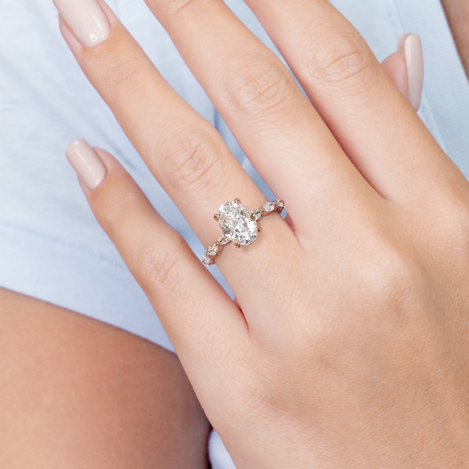 Art Deco Natural Oval & Marquise Diamond Engagement Ring