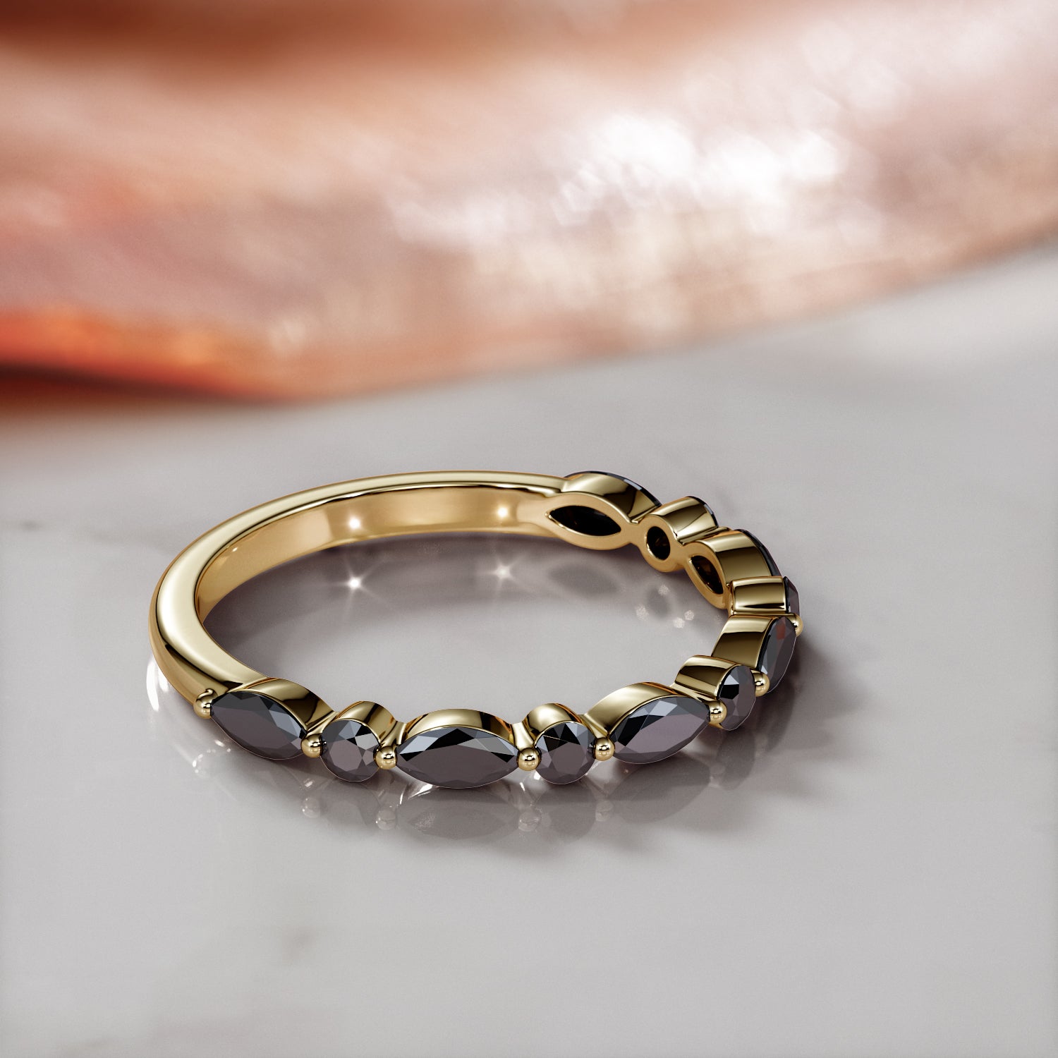 Multi Shaped Natural Black Diamond Wedding RIng