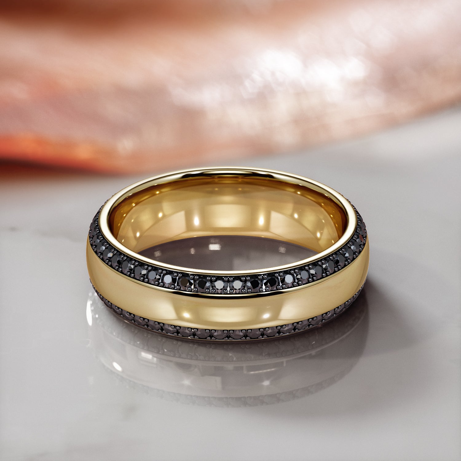 Natural Black Diamond Curved Wedding Ring For Him