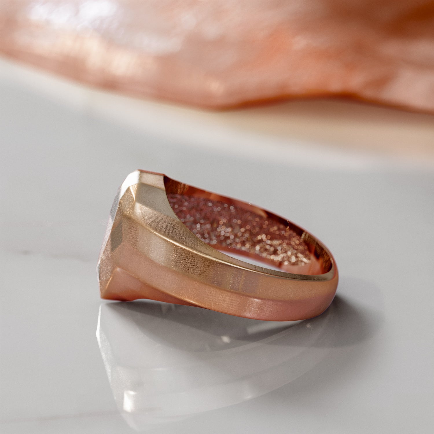 Golden Pear - 14K Diamond Shaped Signet Ring For Women