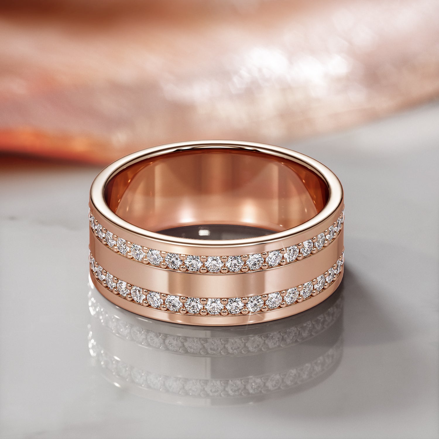 Two-Row Natural Round cut Diamond Wedding Band