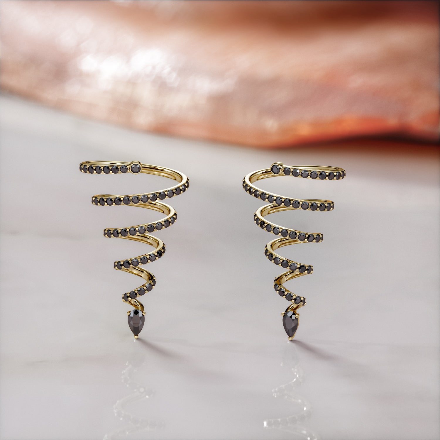 0.5 Carat Spiral Natural Black Diamond Earrings