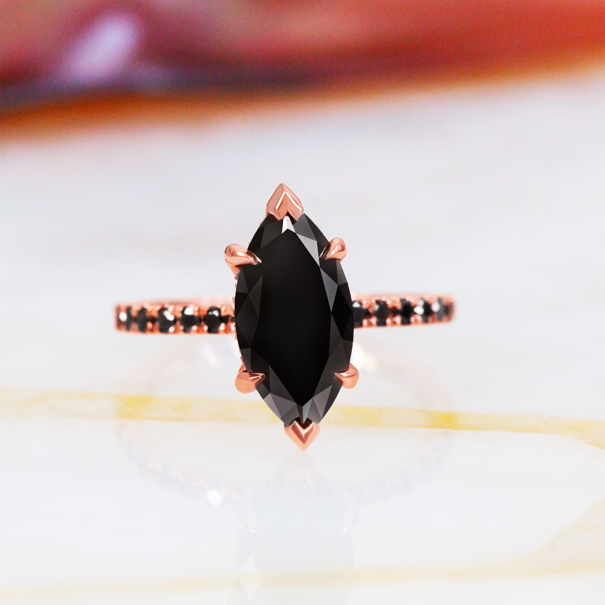 Black & White Natural Diamond Marquise Cut Engagement Ring