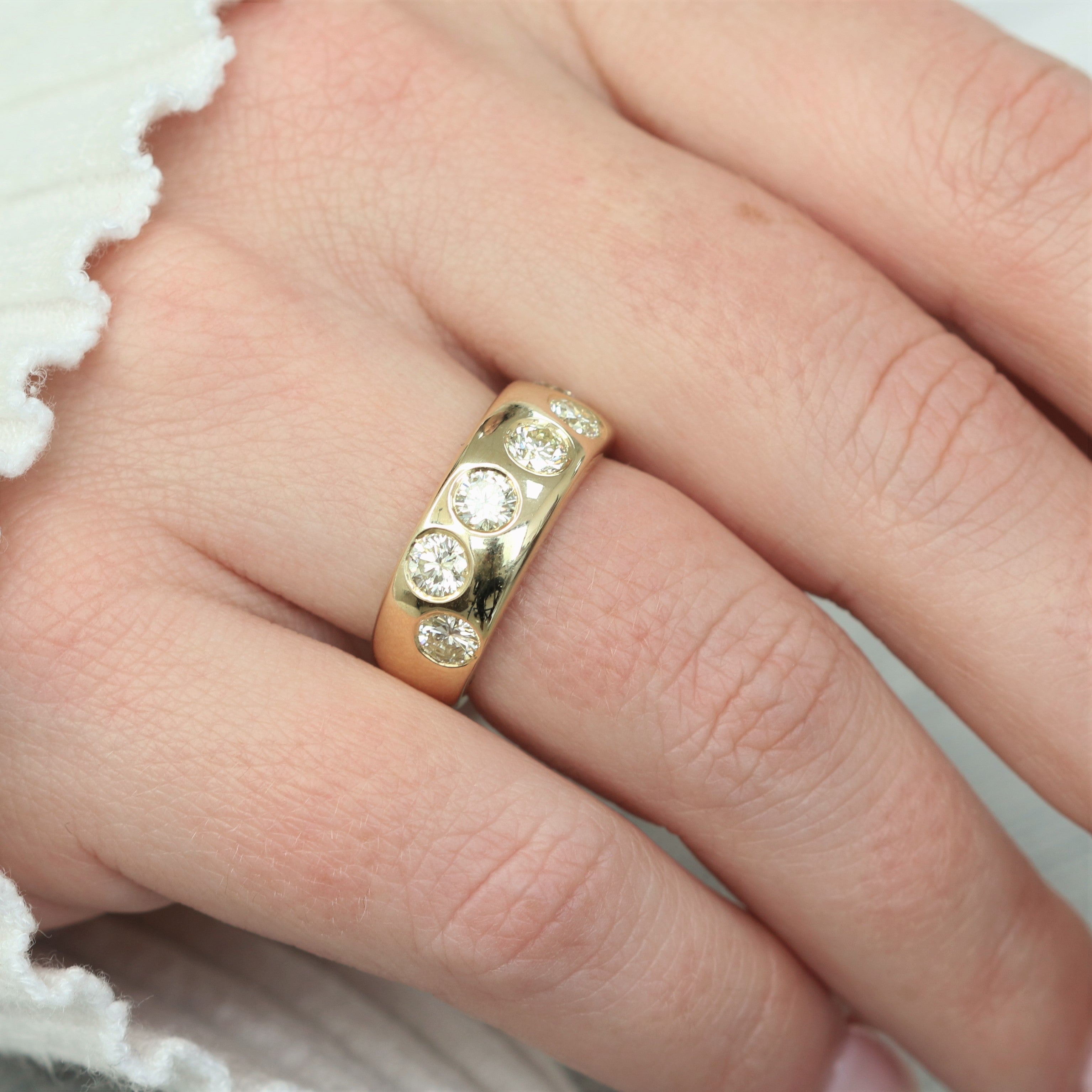 Chunky Natural Round cut Diamond Wedding Band