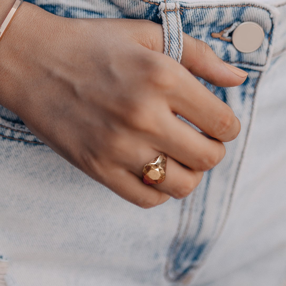 14K Diamond Shaped Signet Ring For Women