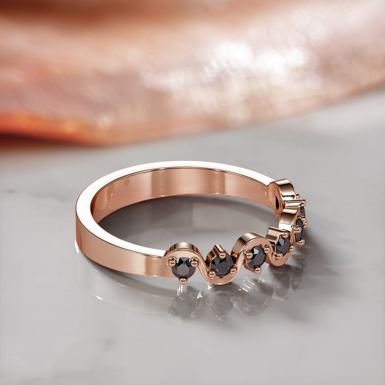 Wavey Natural Black Diamond Wedding RIng