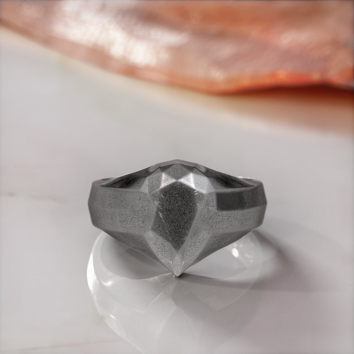 Golden Pear - 14K Diamond Shaped Signet Ring For Women