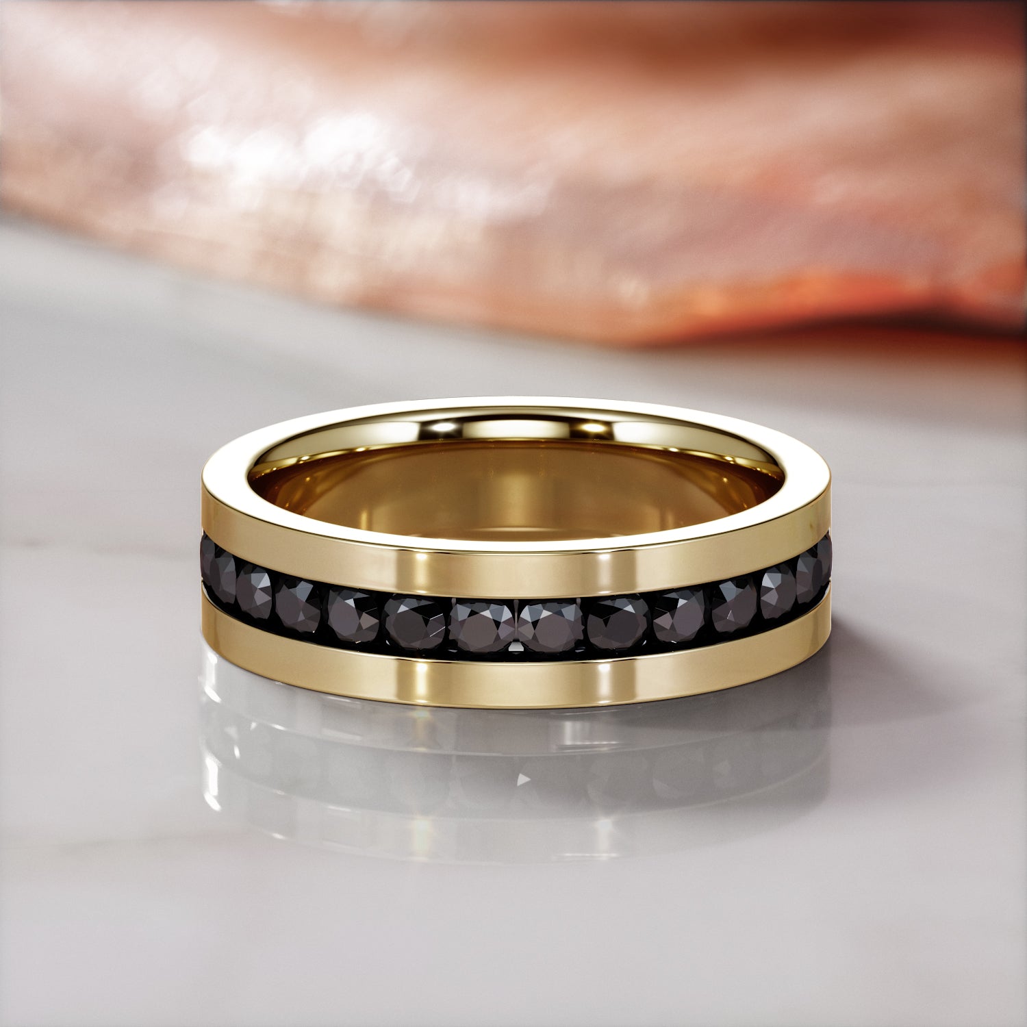 Channel Natural Black Diamond Wedding RIng
