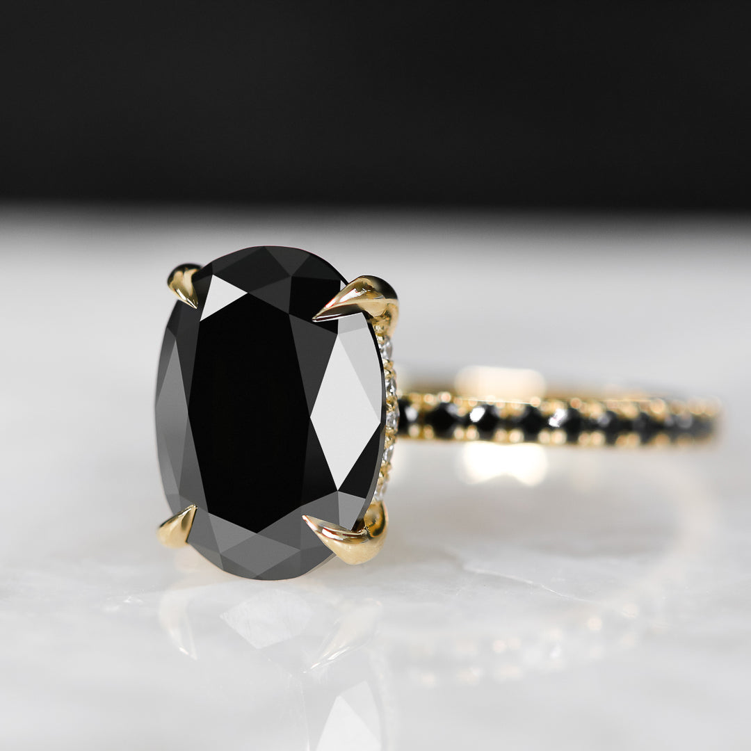 Alma Oscura - Black & White Natural Black Diamond Oval Cut Engagement Ring