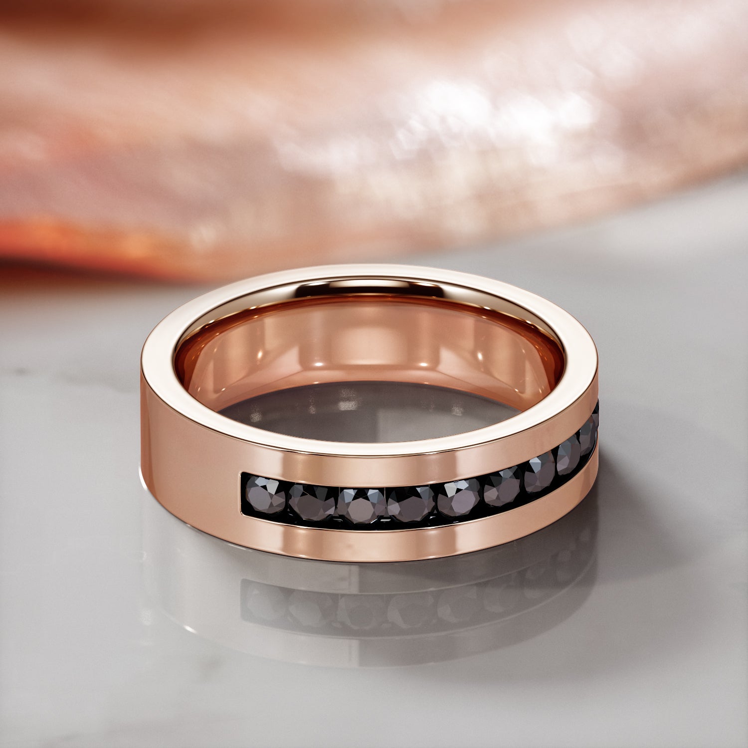 Channel Natural Black Diamond Wedding RIng