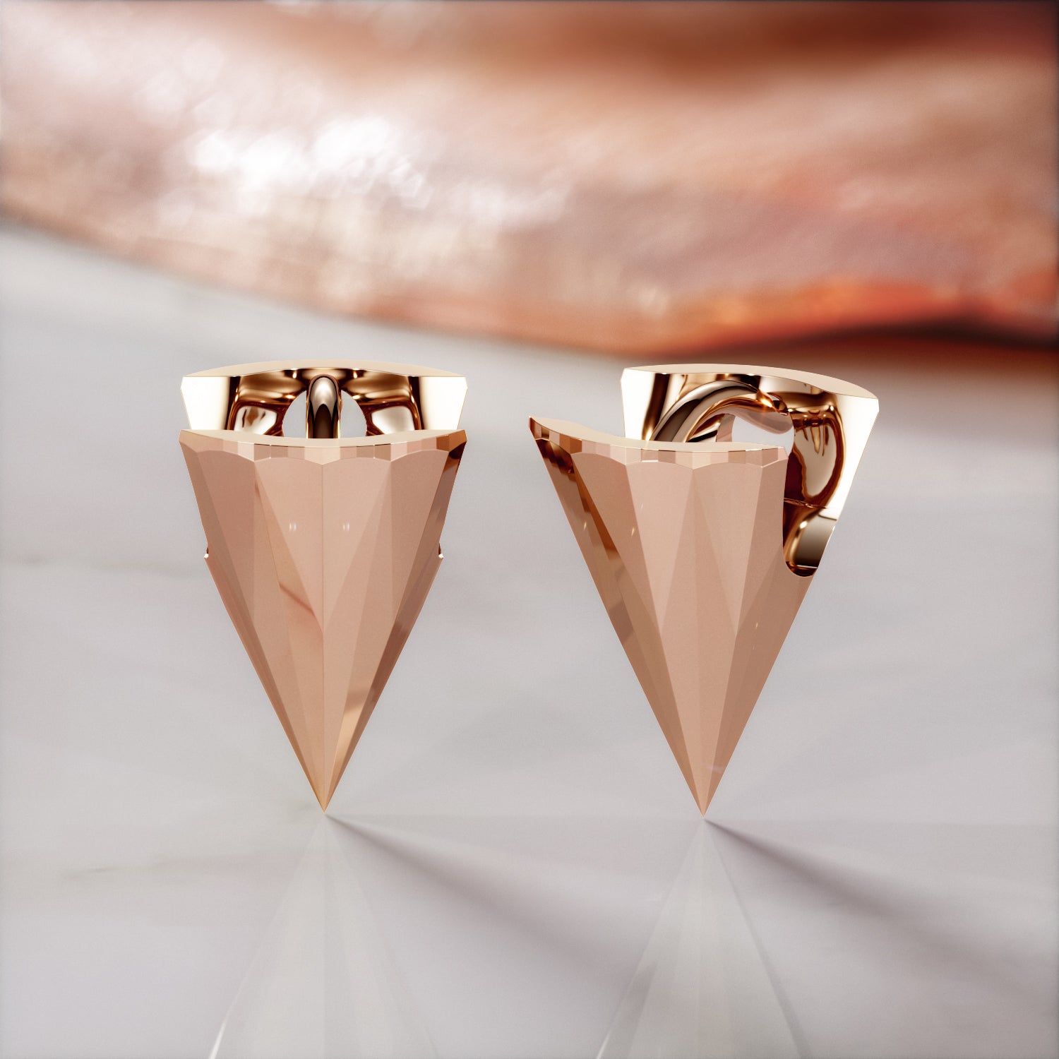 Solid Gold Cone Faceted Lever Back Earrings