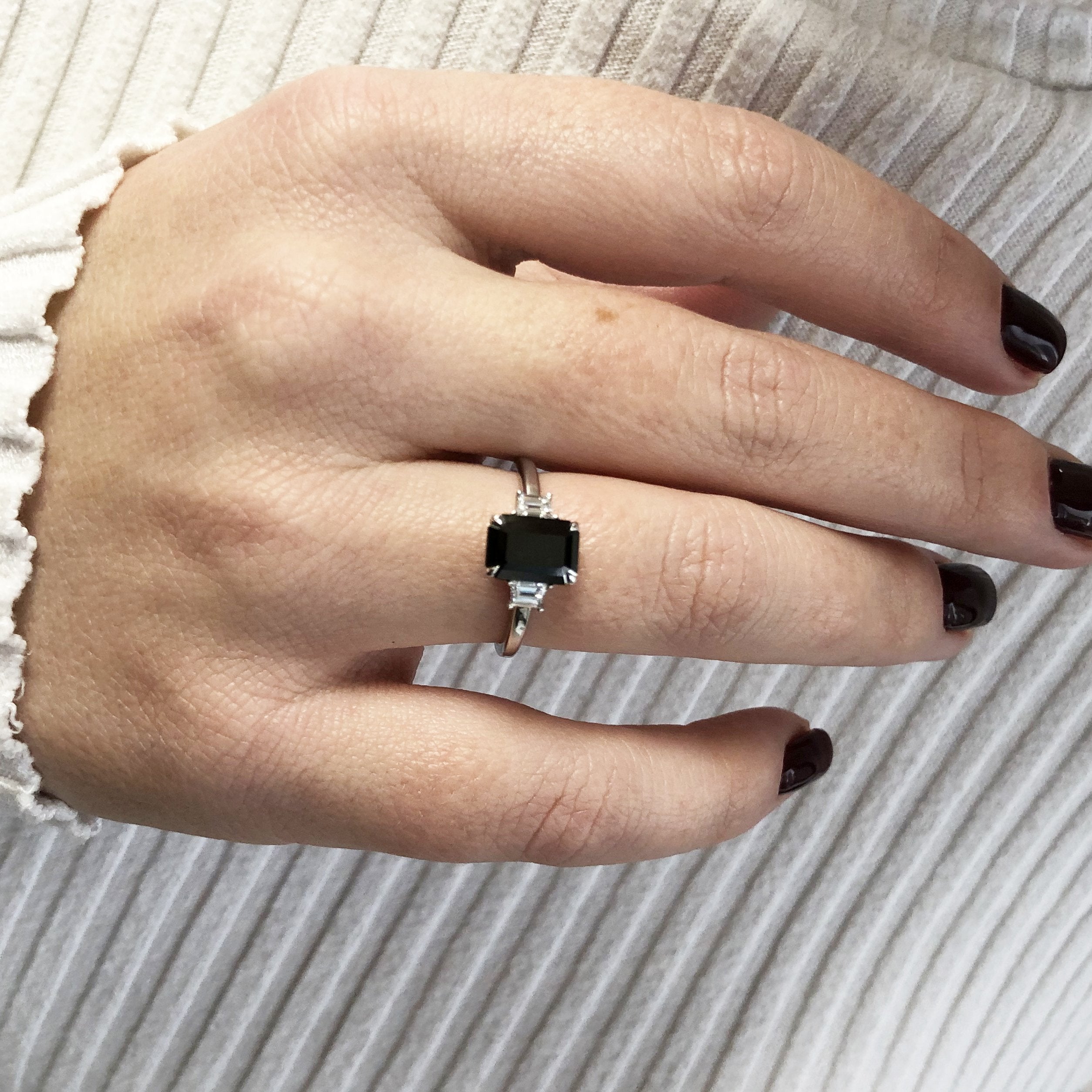 Unique  Natural Black Diamond  Engagement Ring
