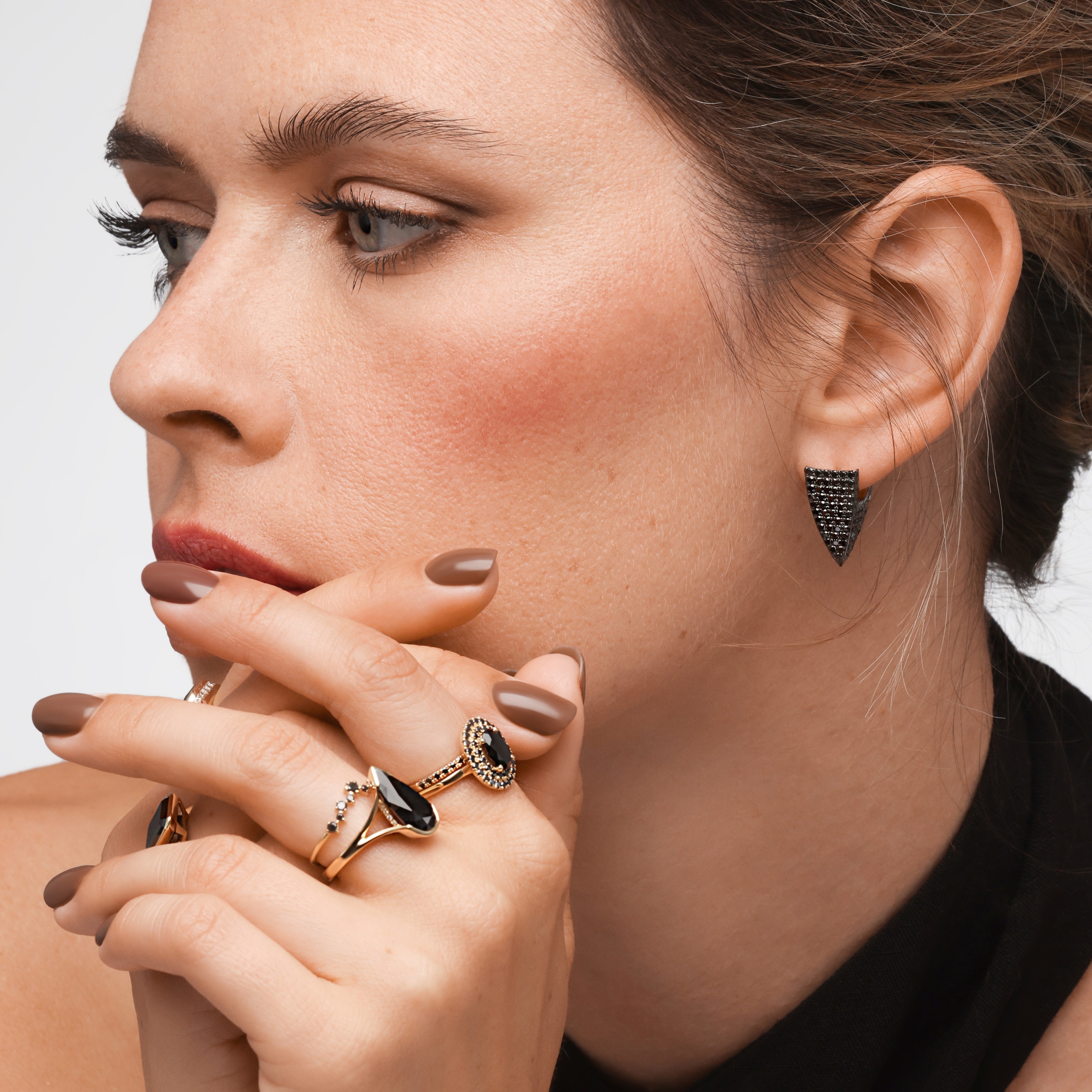 1.64 Carats Black Diamond Spikey Single Lever Back Earring