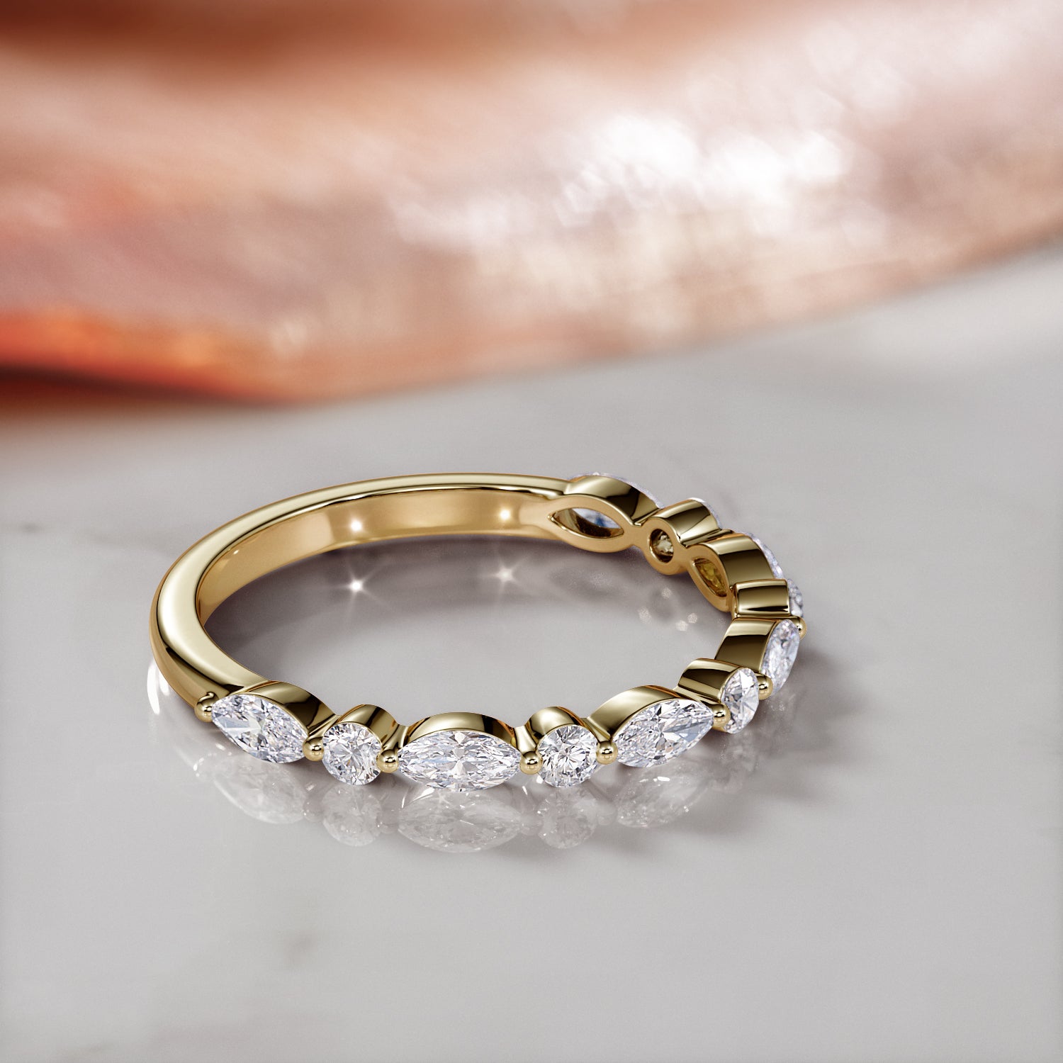 Multi Shape Natural Round & Baguette cut Diamond Wedding Band