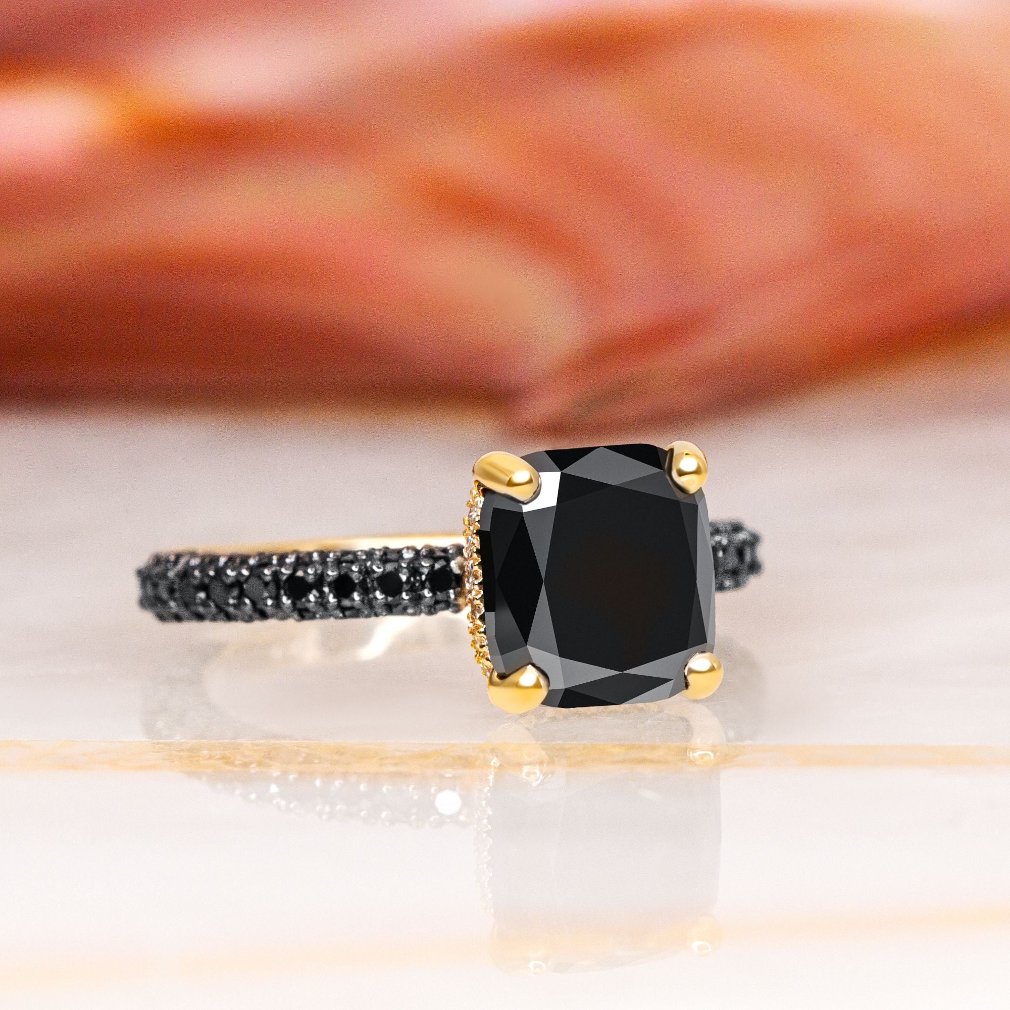 6.44 Carats Three-Sided Natural Black Diamond Cushion