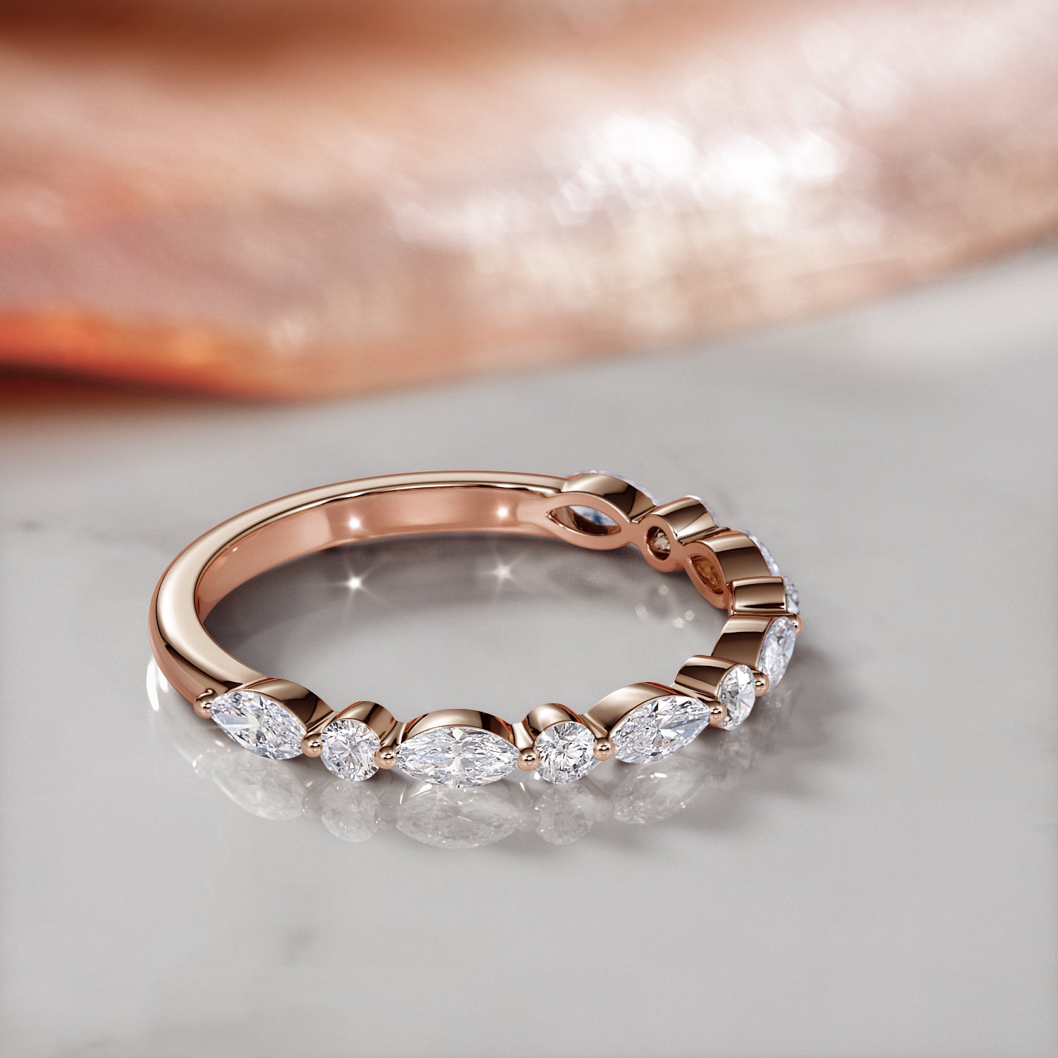Multi Shape Natural Round & Baguette cut Diamond Wedding Band