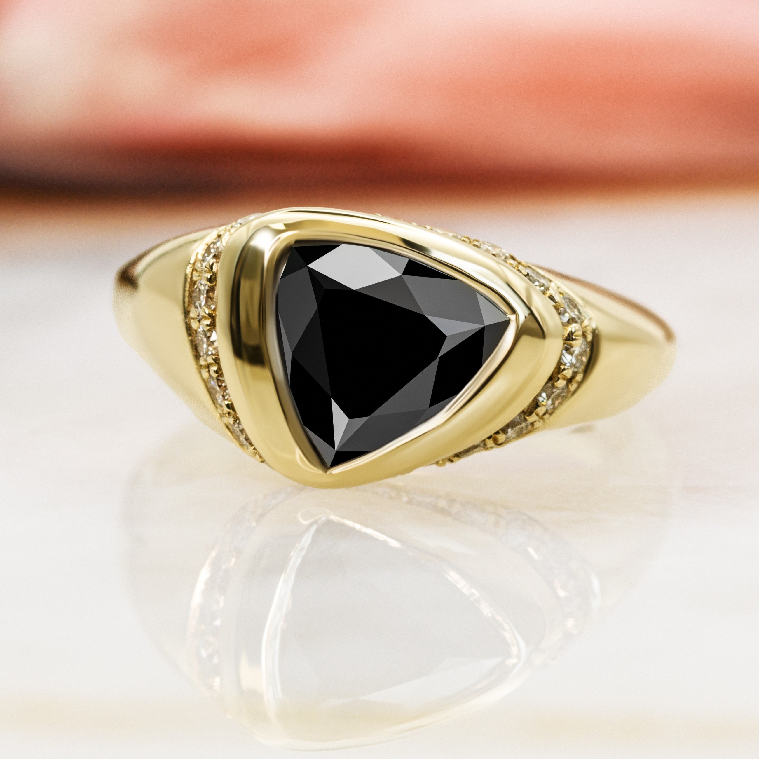 Oriented  Natural Black Diamond Triangle Engagement Ring