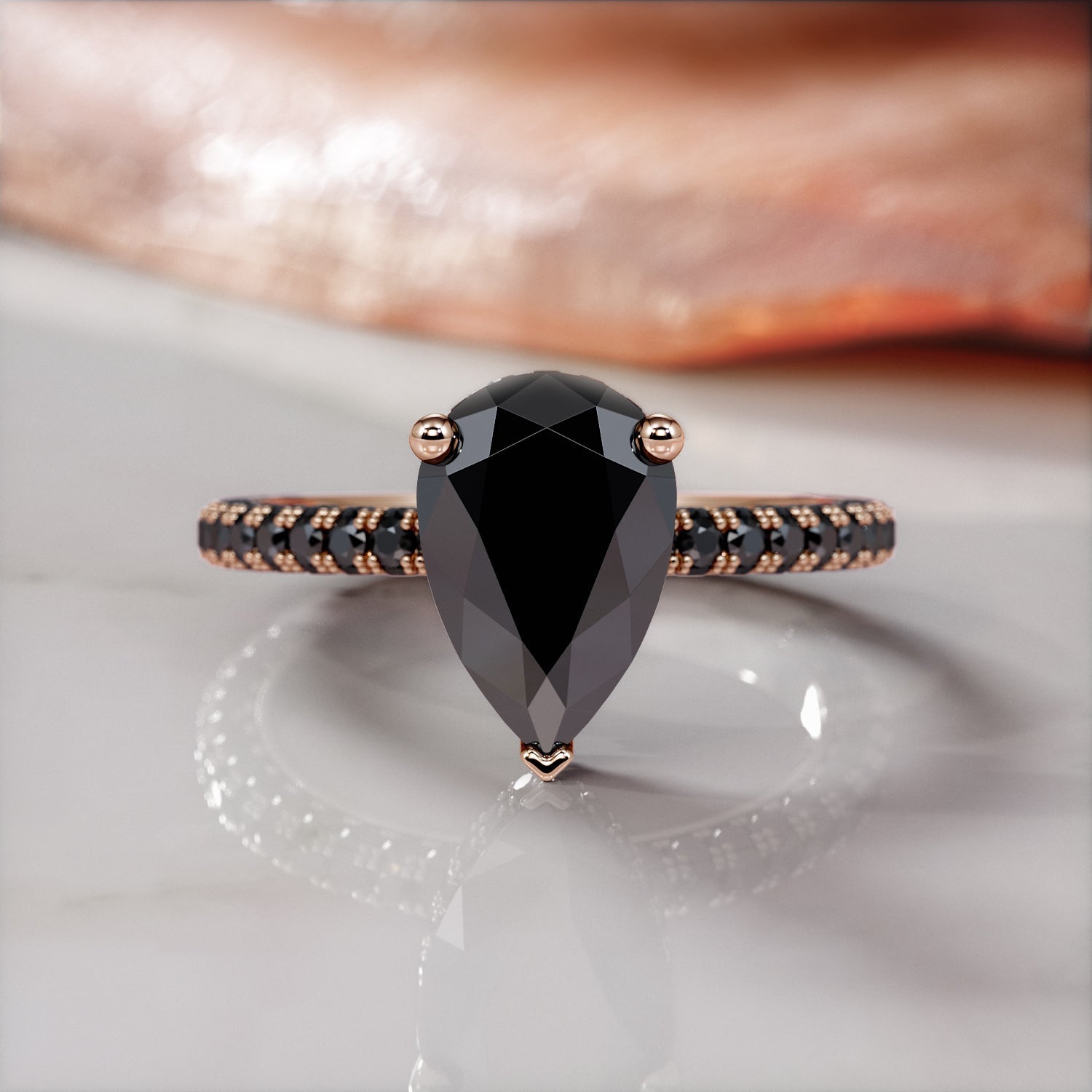 Black Diamond Natural Black Diamond Pear Engagement Ring in Rose Gold