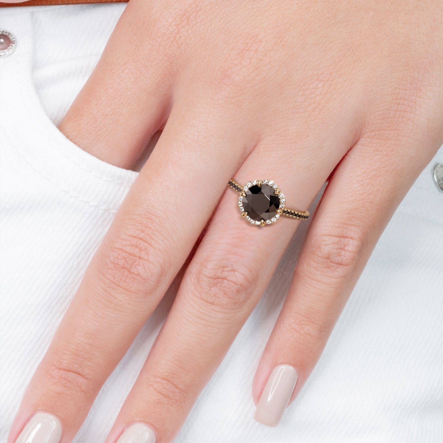 Vintage  Natural Black Diamond Round Engagement Ring