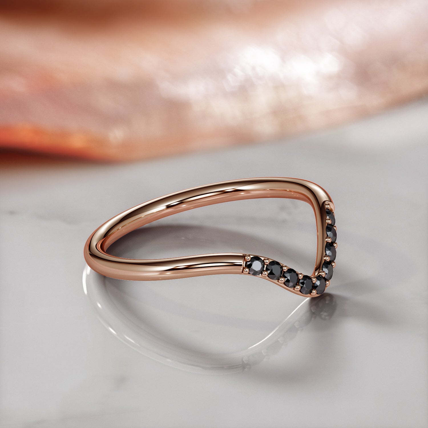 Curved Natural Black Diamond Wedding RIng