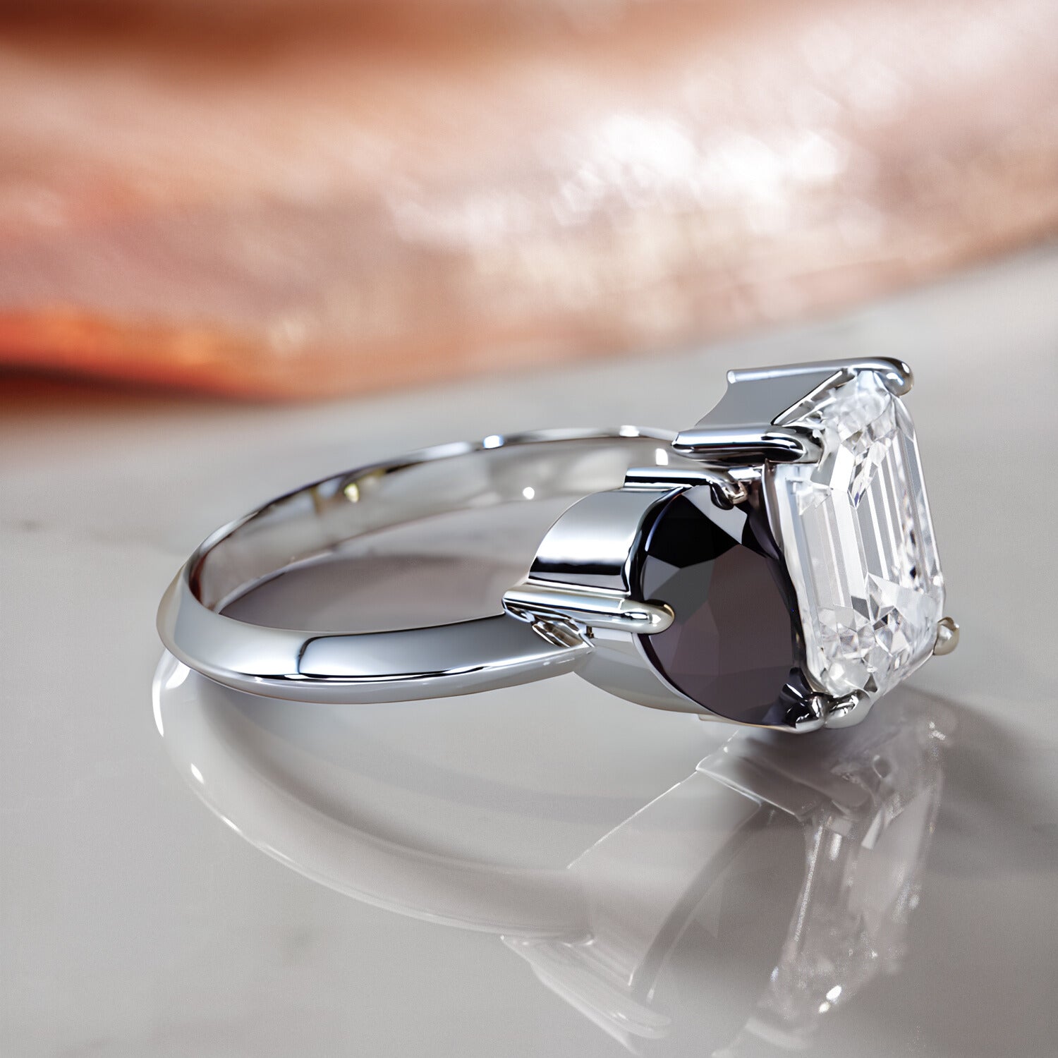 Sautern'S Moons - Two Stone Natural Black Diamond Pear Engagement Ring in Yellow Gold