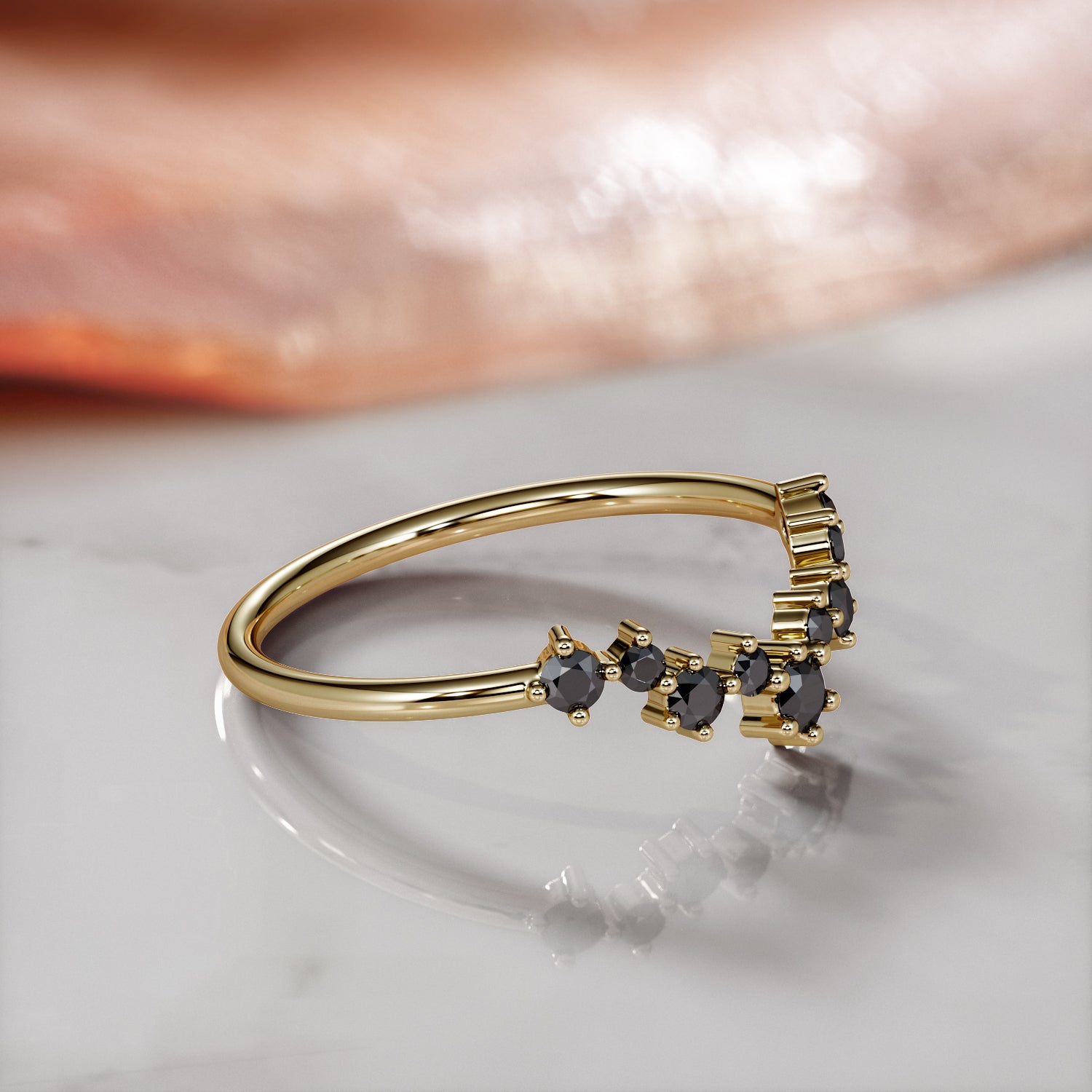 Cluster Natural Black Diamond Wedding RIng