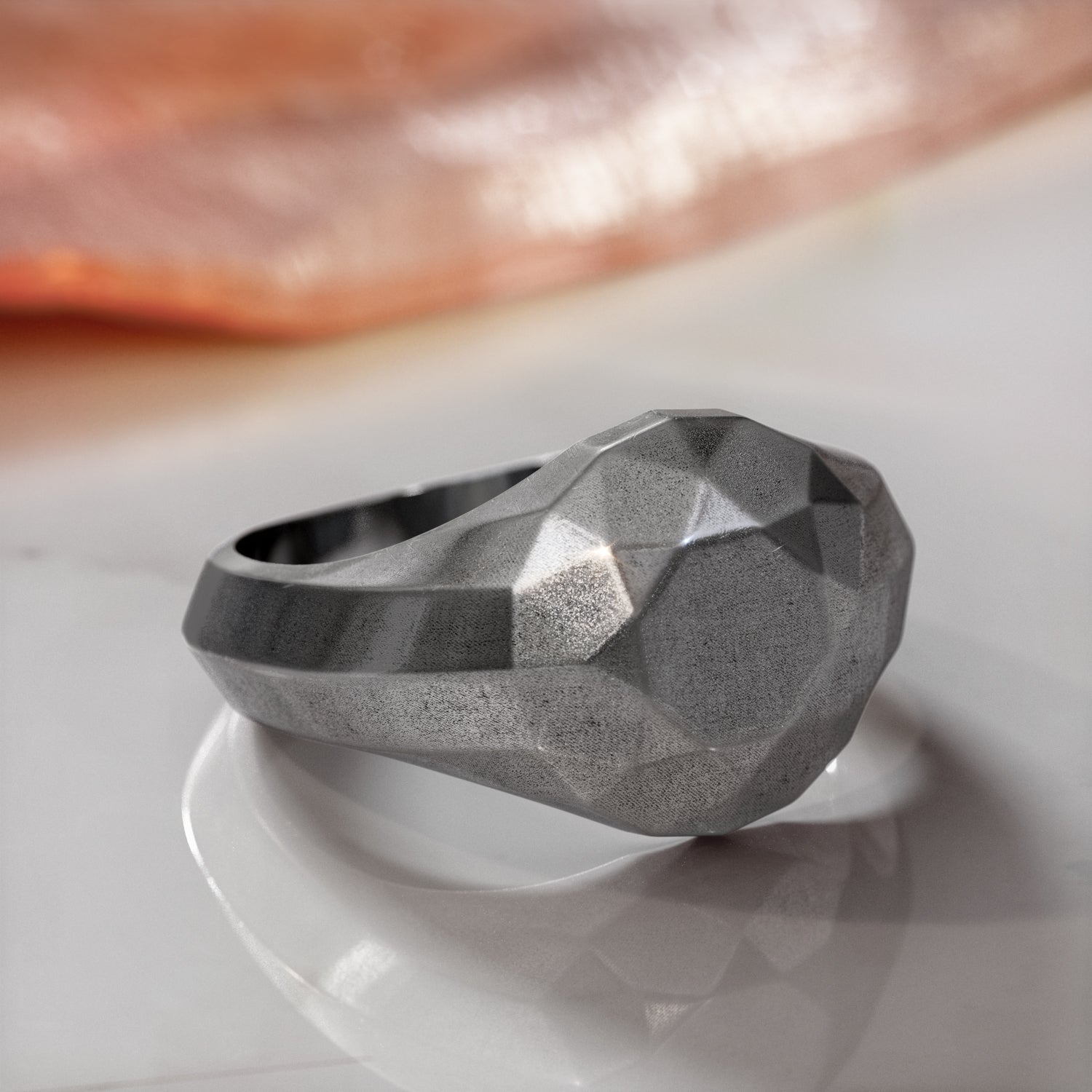 14K Rose Gold Diamond Shaped Faceted Signet Ring