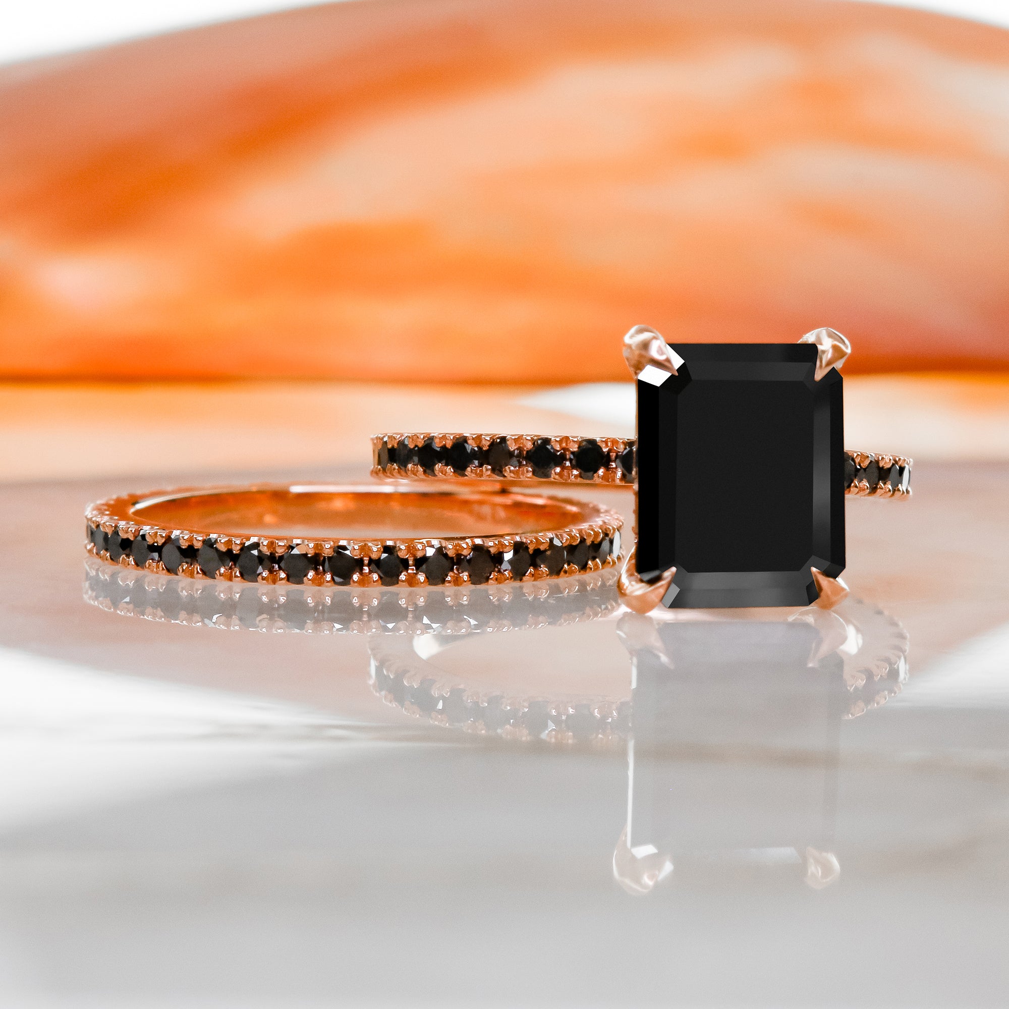 Matching Wedding Ring with Round Cut Natural Black Diamonds