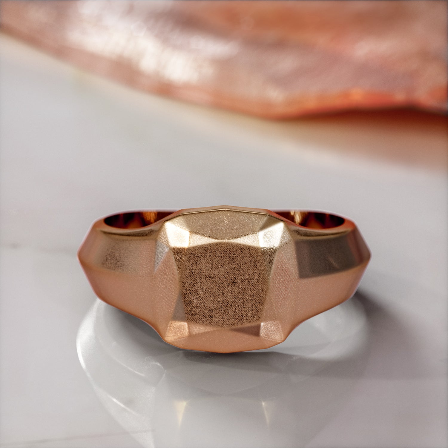 14K Diamond Shaped Signet Ring For Women