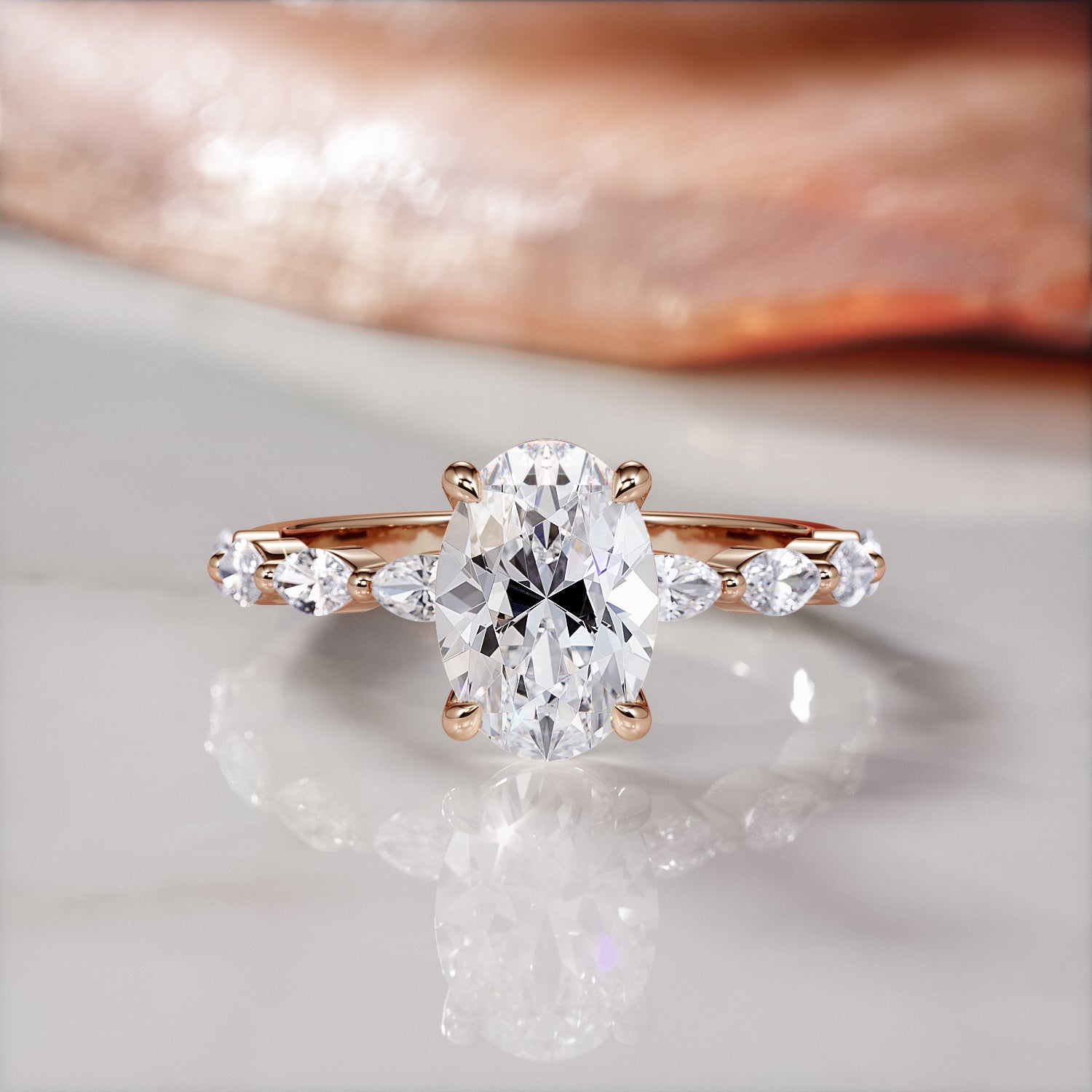 Art Deco Natural Oval & Marquise Diamond Engagement Ring