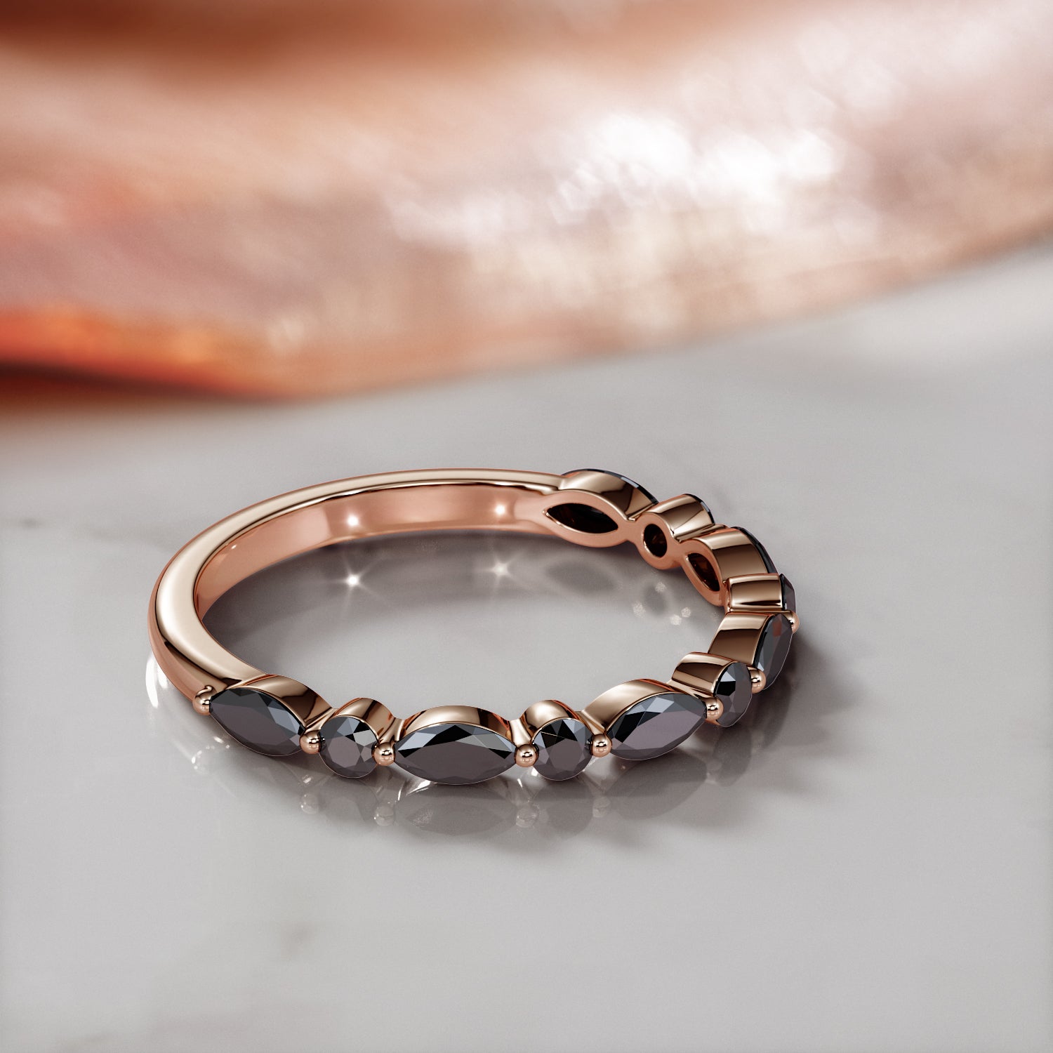 Multi Shaped Natural Black Diamond Wedding RIng