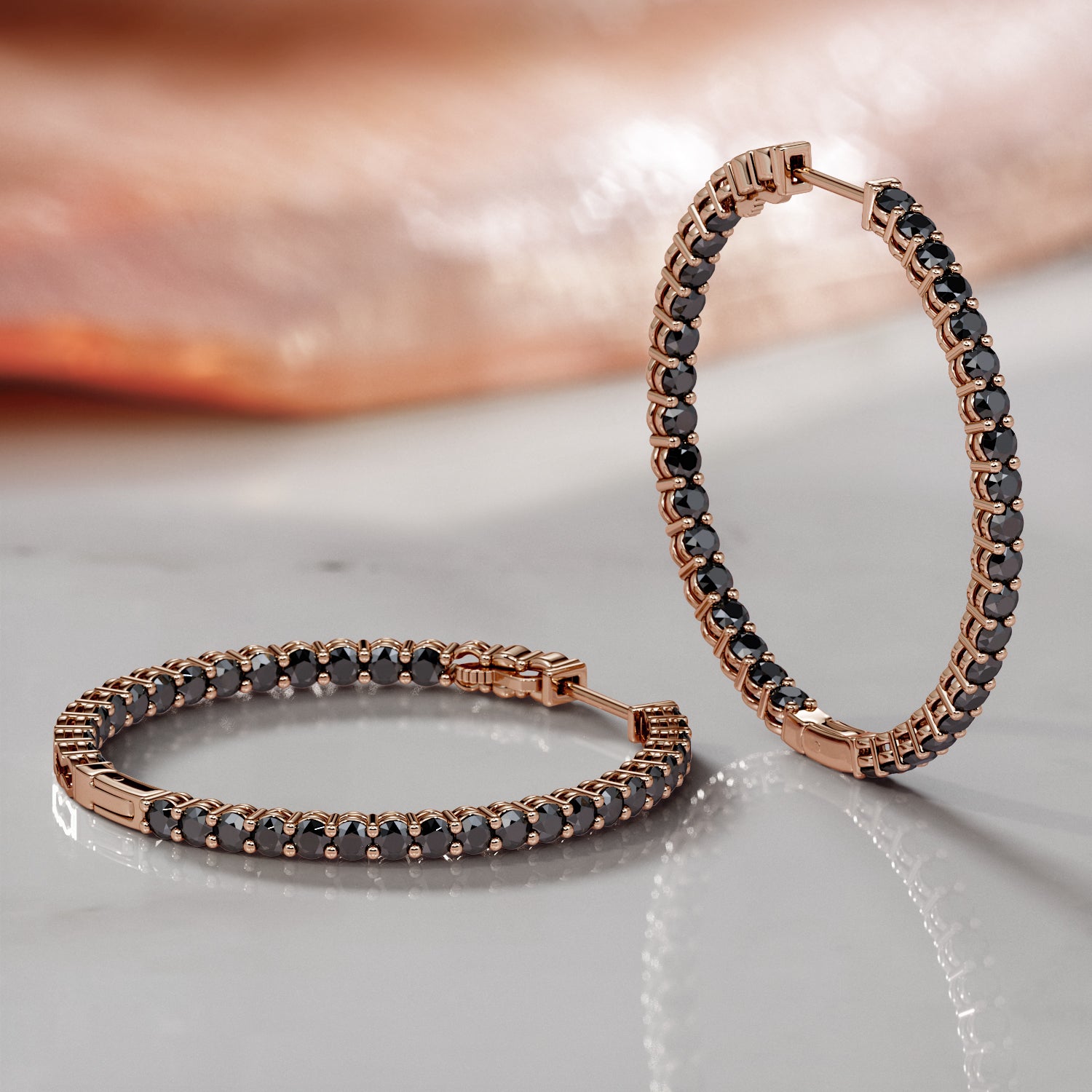 1 Carat Hoop Natural Black Diamond 2-Sided Earrings