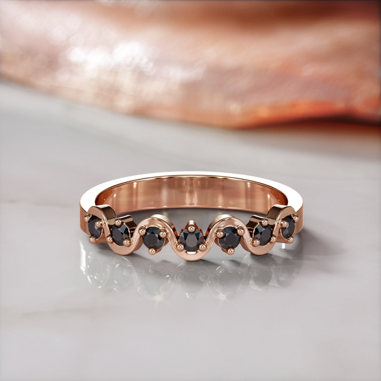Wavey Natural Black Diamond Wedding RIng
