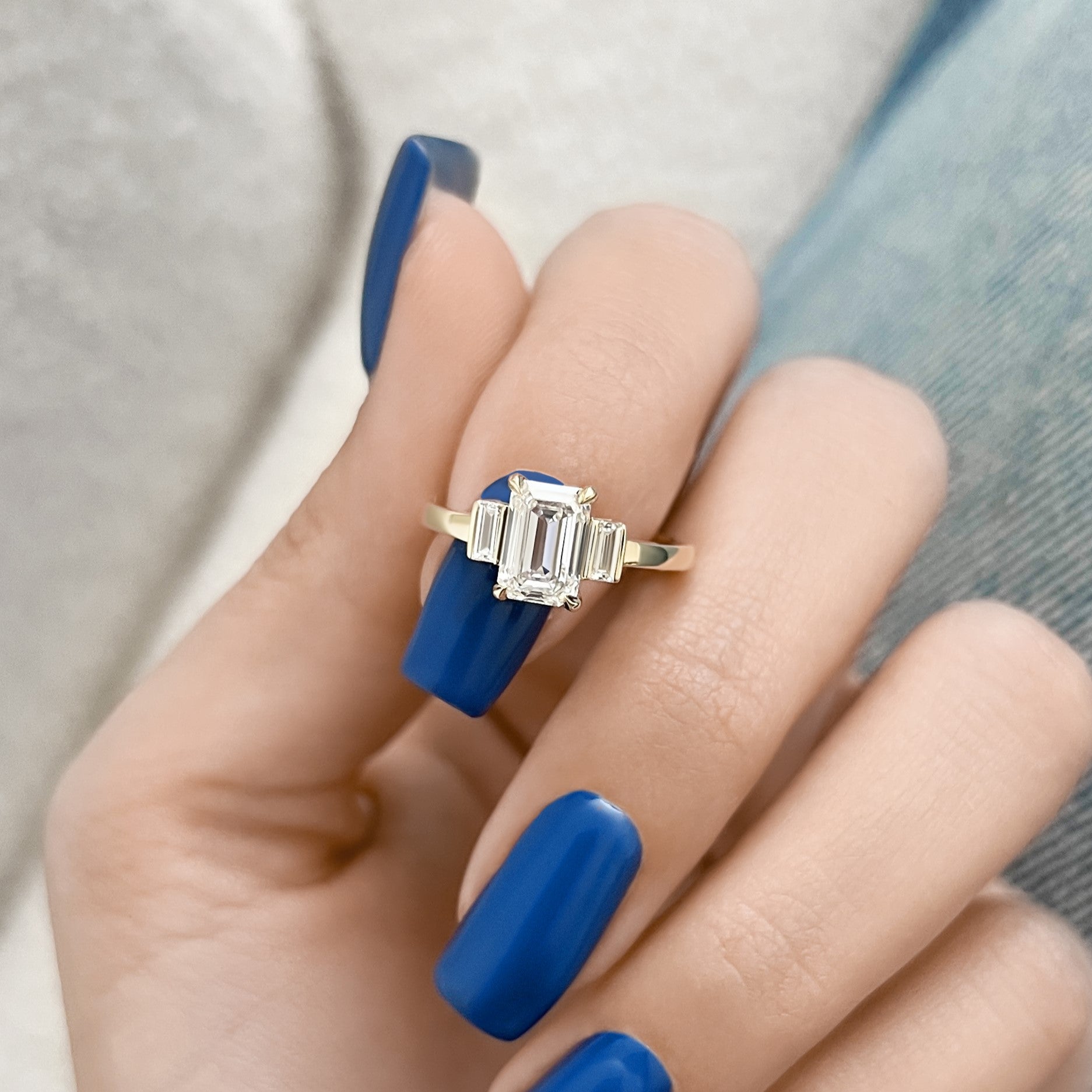 Art Deco Natural Emerald Cut  Diamond Engagement Ring