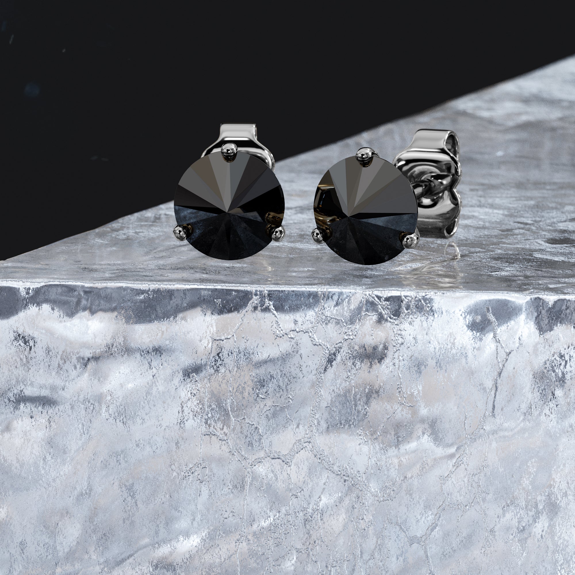 Spikey Natural Black Diamonds Invereted Stud Earrings