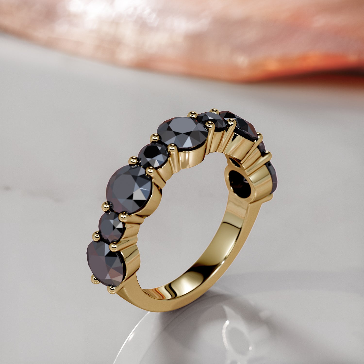 Half Eternity Wedding Ring with Round Cut Natural Black Diamonds
