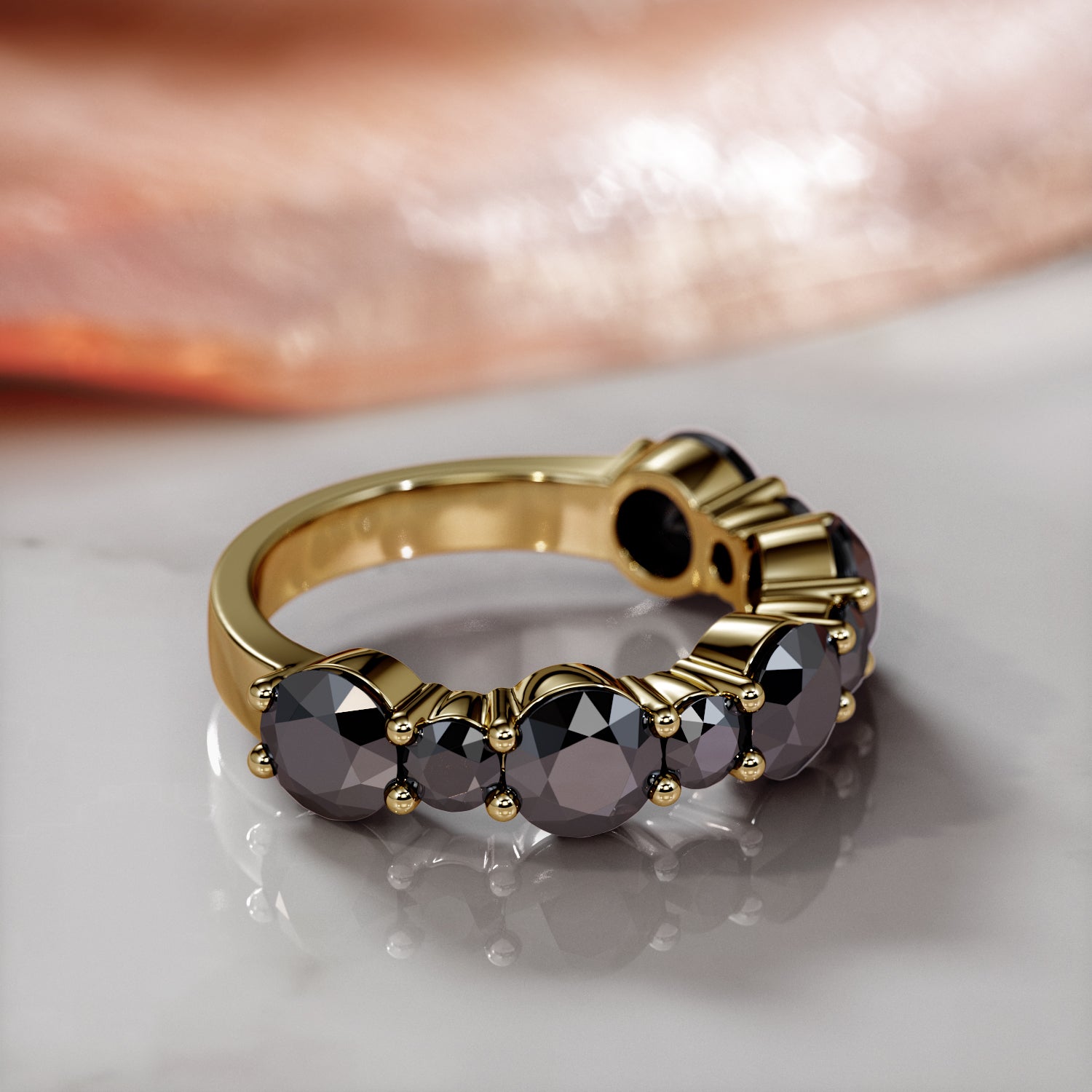 Half Eternity Wedding Ring with Round Cut Natural Black Diamonds