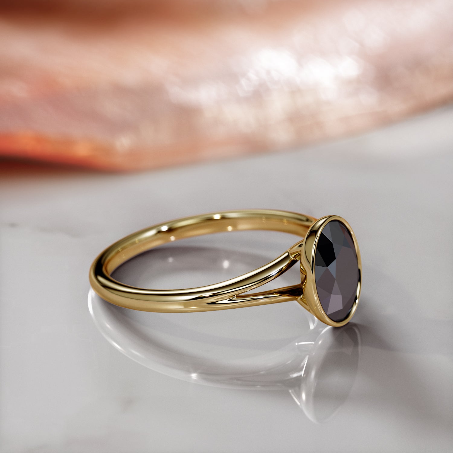 Vintage Split Shank Natural Black Diamond Oval Engagement Ring