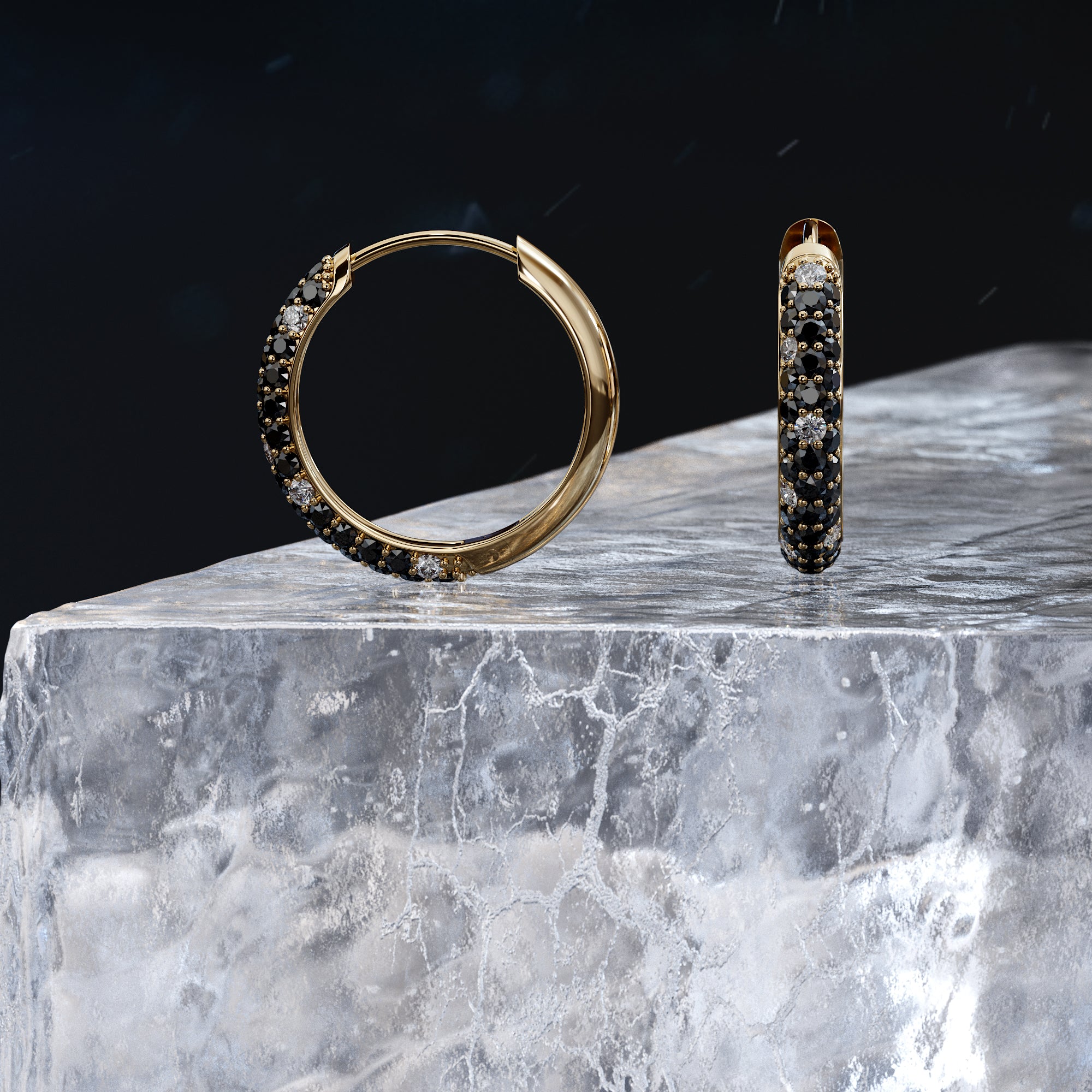 Natural Black Diamonds White Gold Unique Earrings