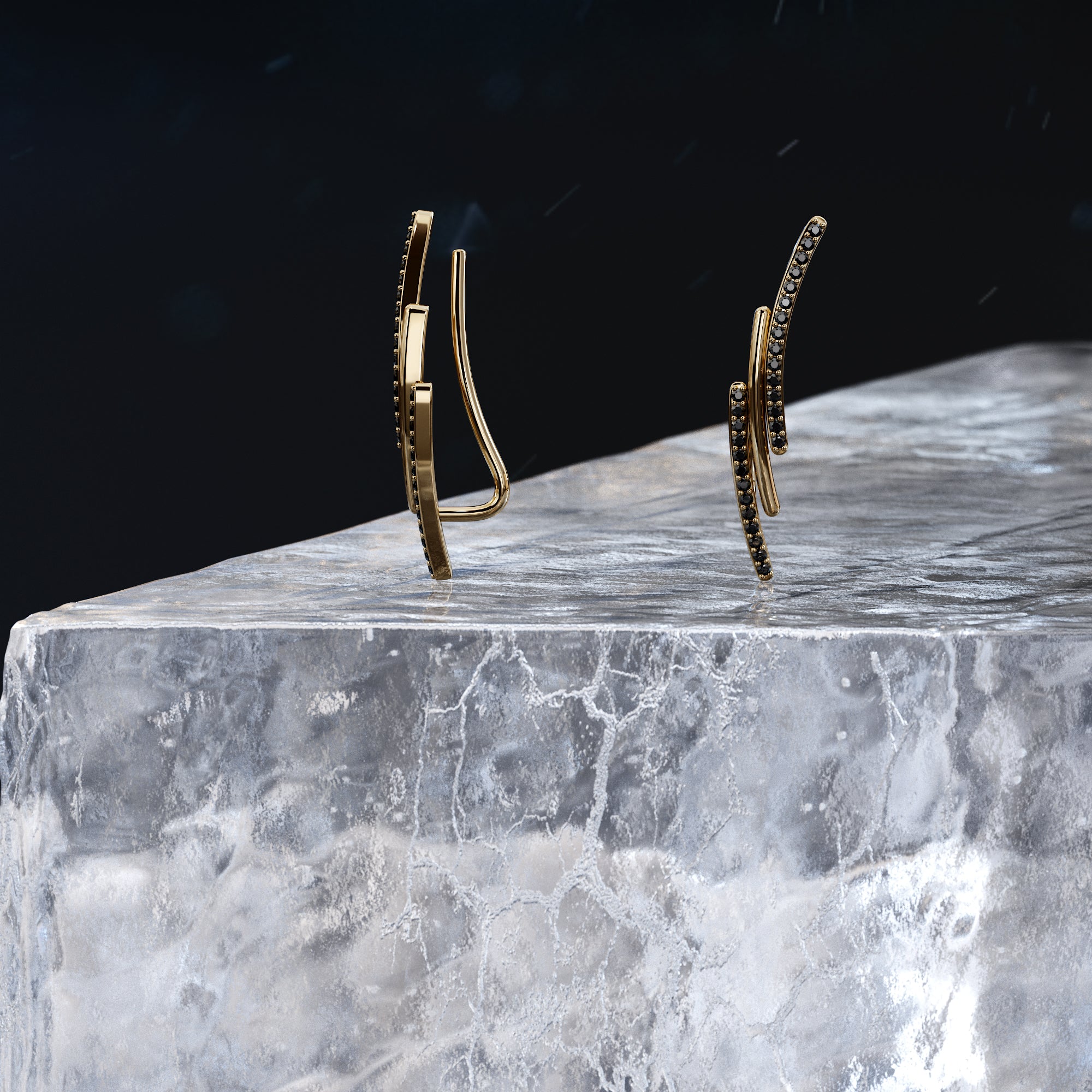 CLimber Natural Black Diamonds White Gold Unique Earrings