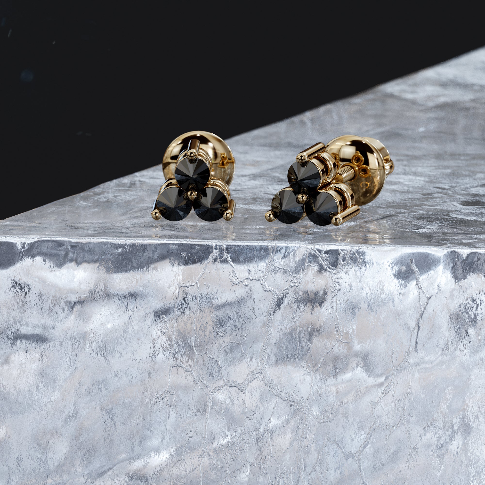 Triplet Natural Black Diamonds White Gold Alternative Earrings