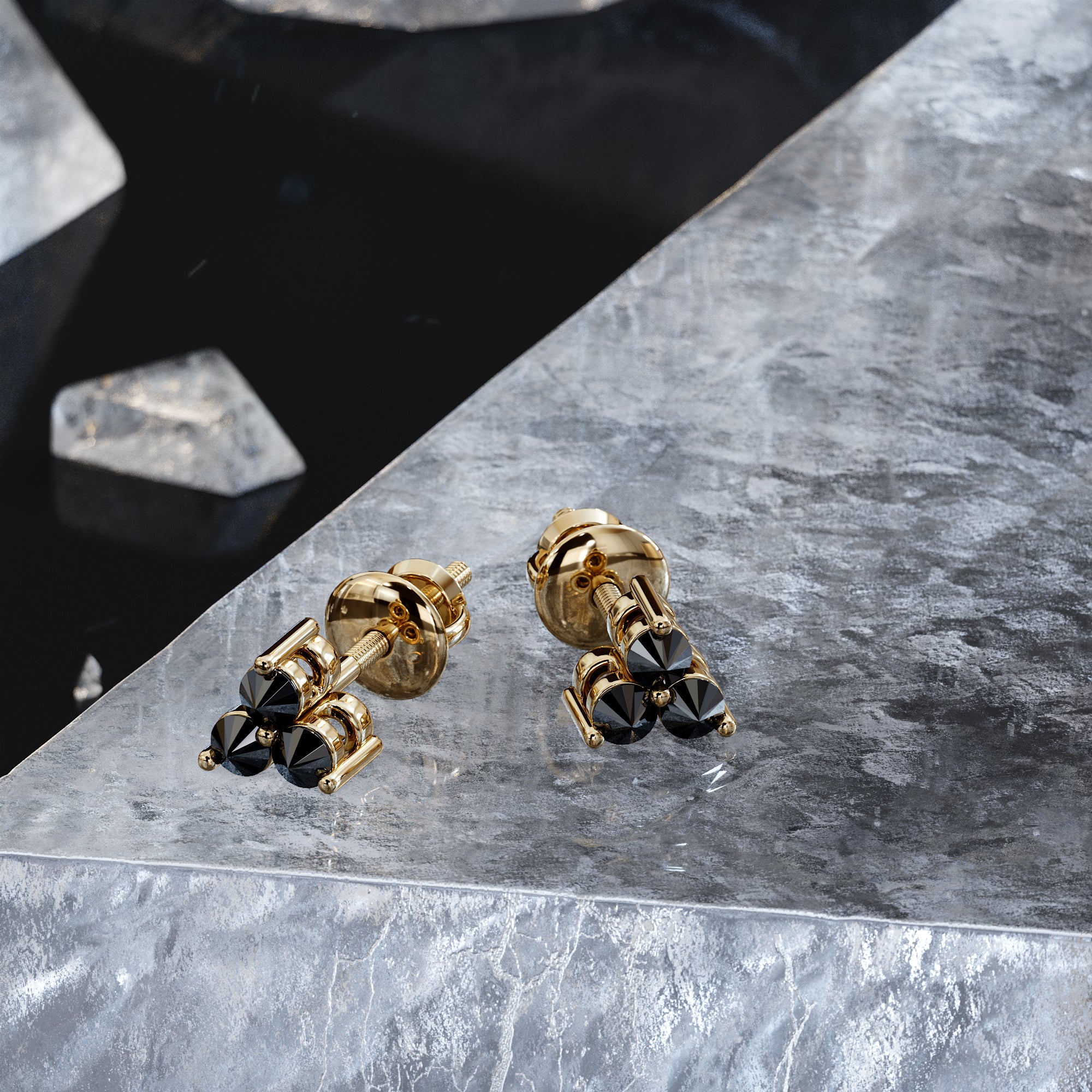 Triplet Natural Black Diamonds White Gold Alternative Earrings