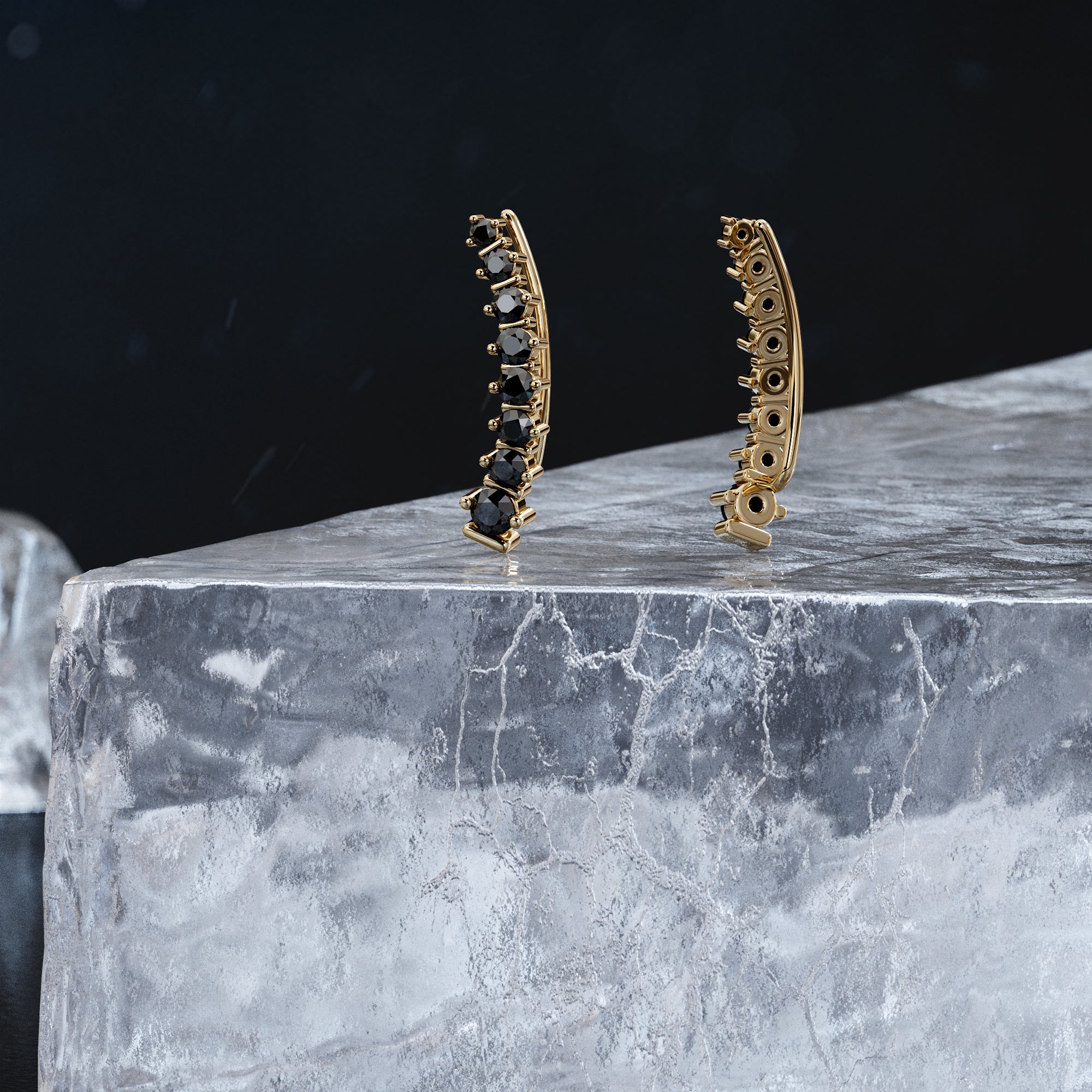 Climber Natural Black Diamonds White Gold Alternative Earrings