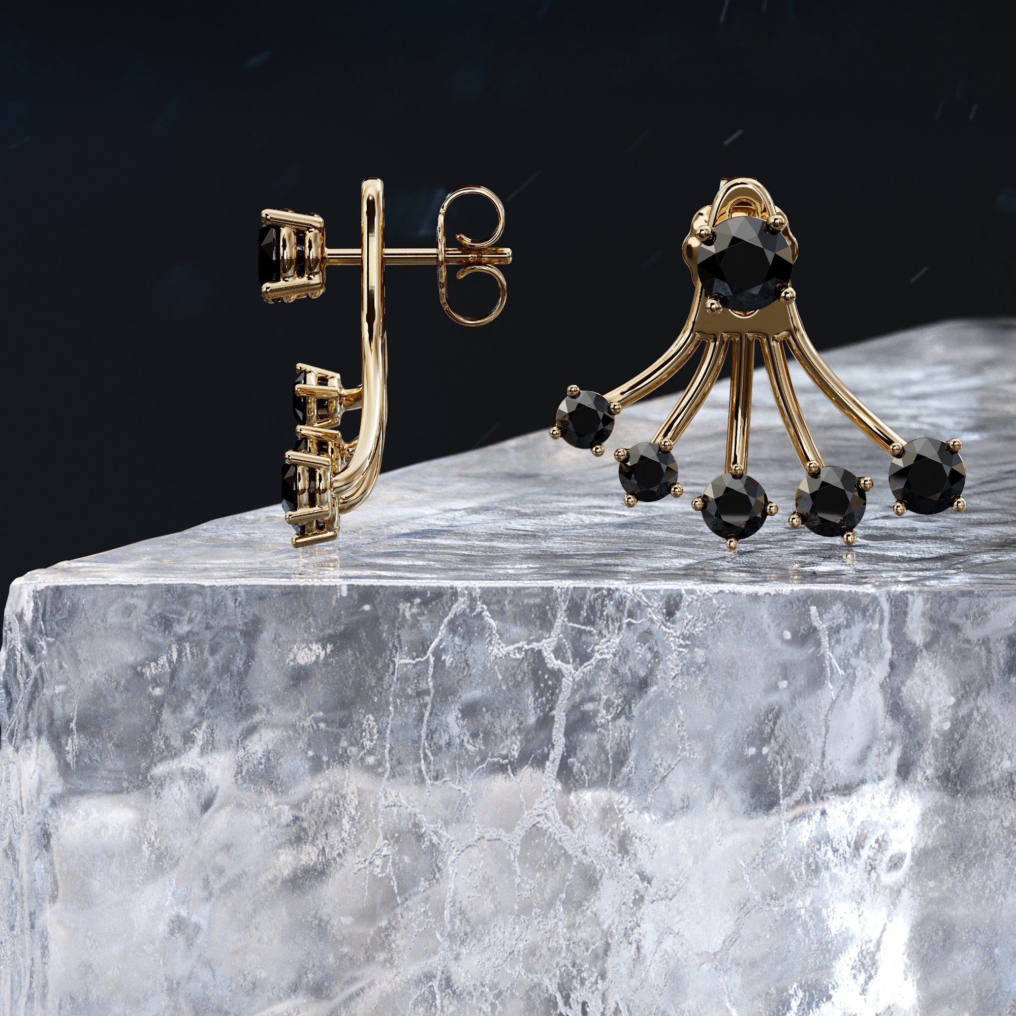 Waver Natural Black Diamonds White Gold Alternative Earrings