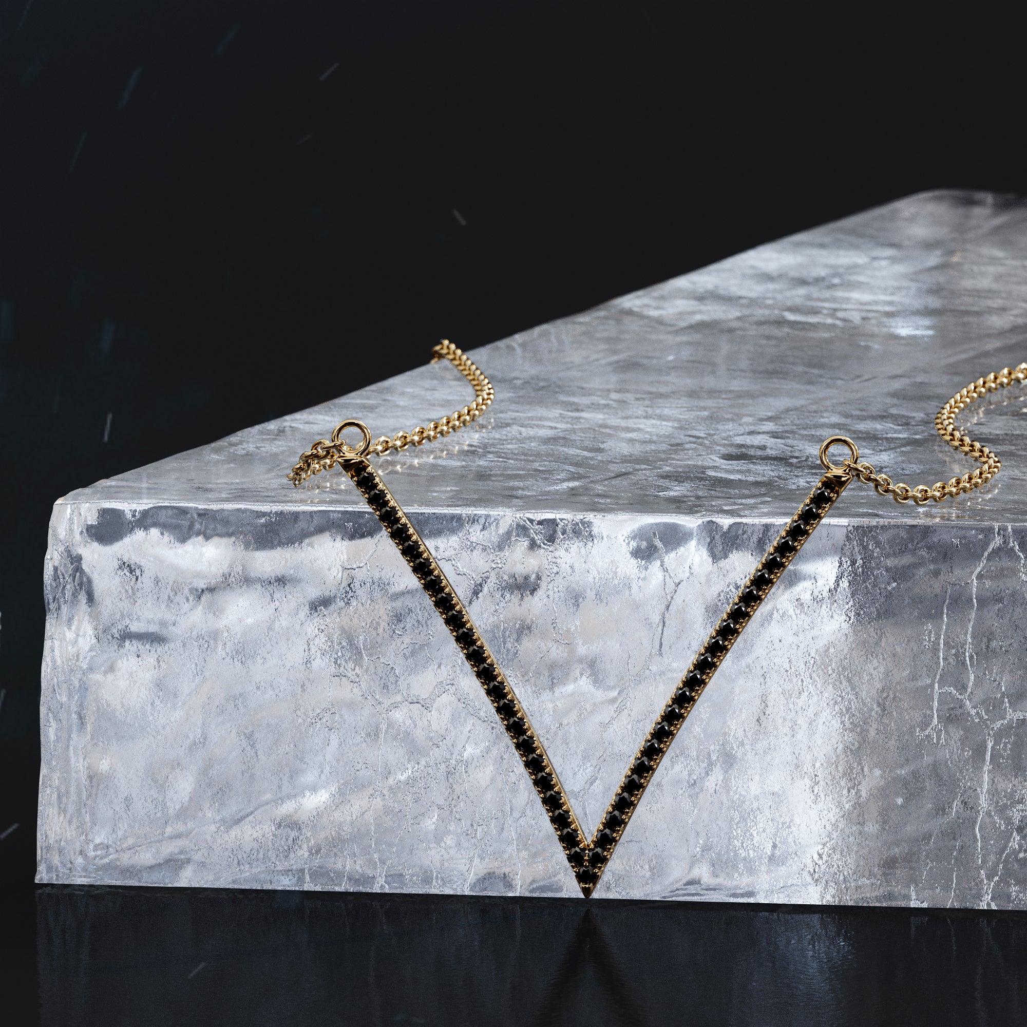 Chevron Natural Black Diamond Alternative Pendant with a White Necklace