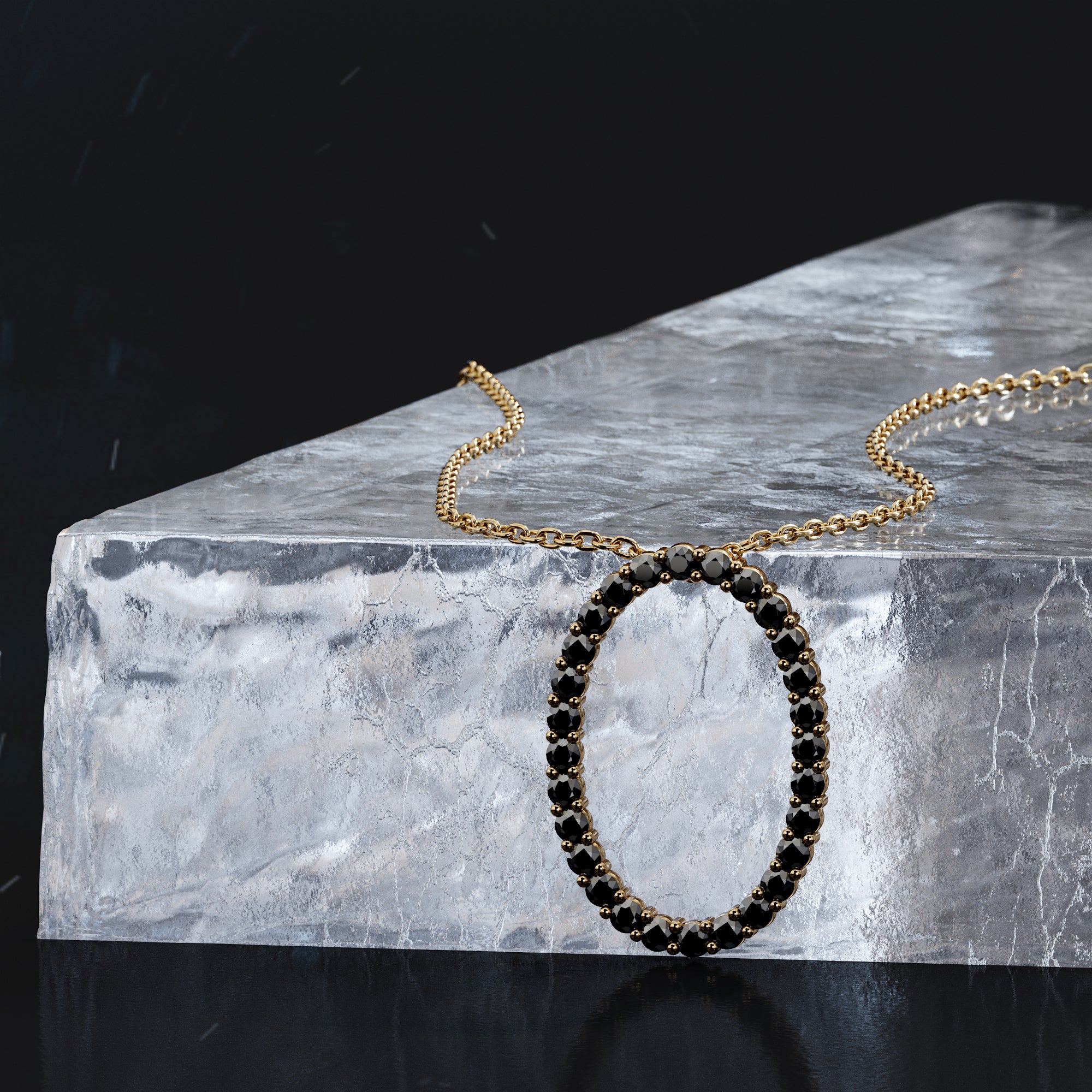 Oval Natural Black Diamond Alternative Pendant with a White Necklace