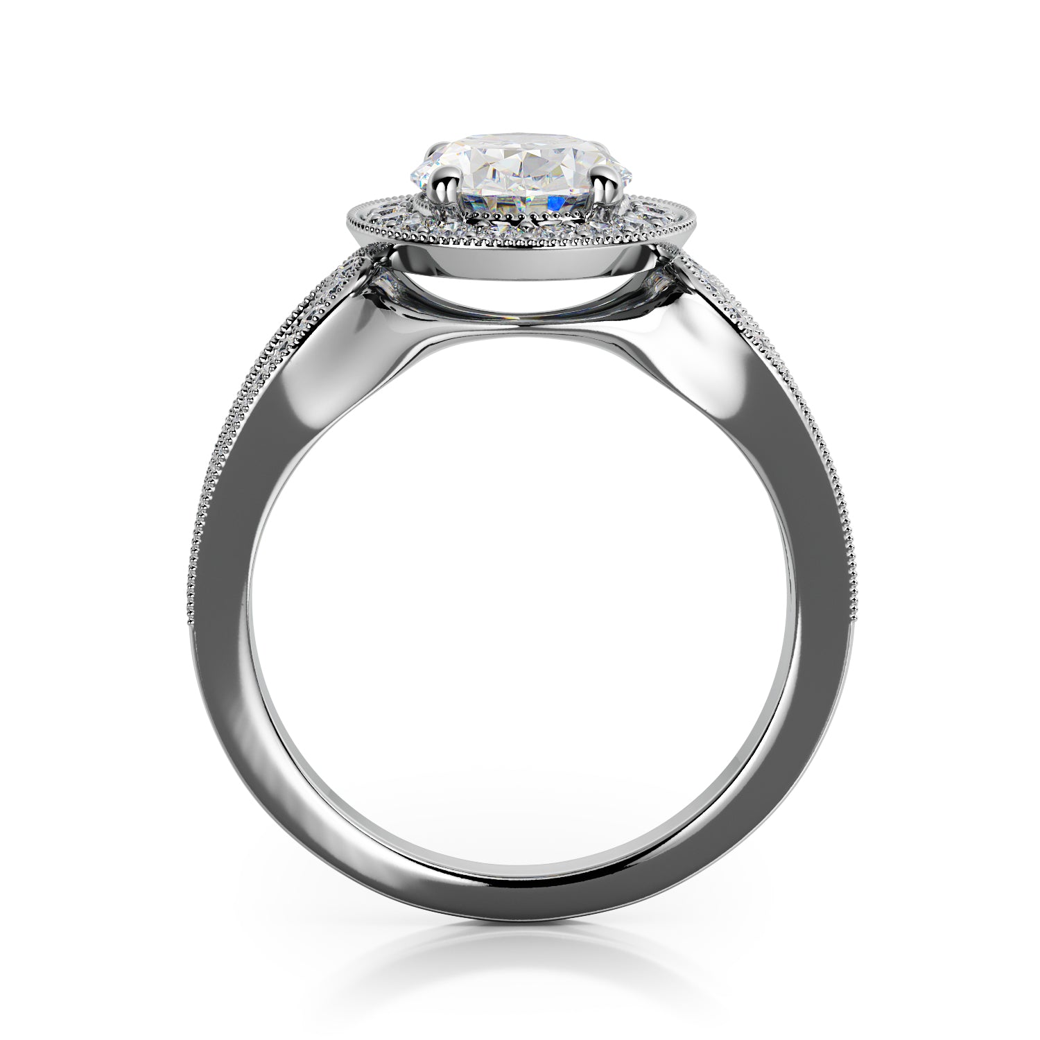 Art Deco Split Shank Natural Oval  Diamond Engagement Ring