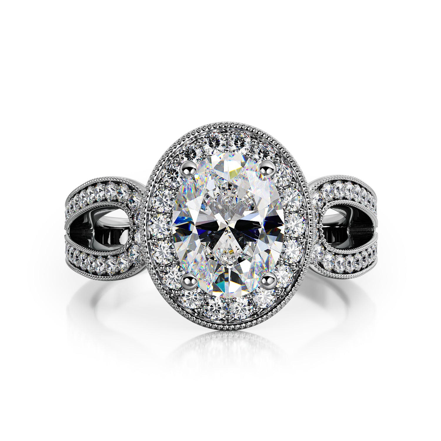 Art Deco Split Shank Natural Oval  Diamond Engagement Ring