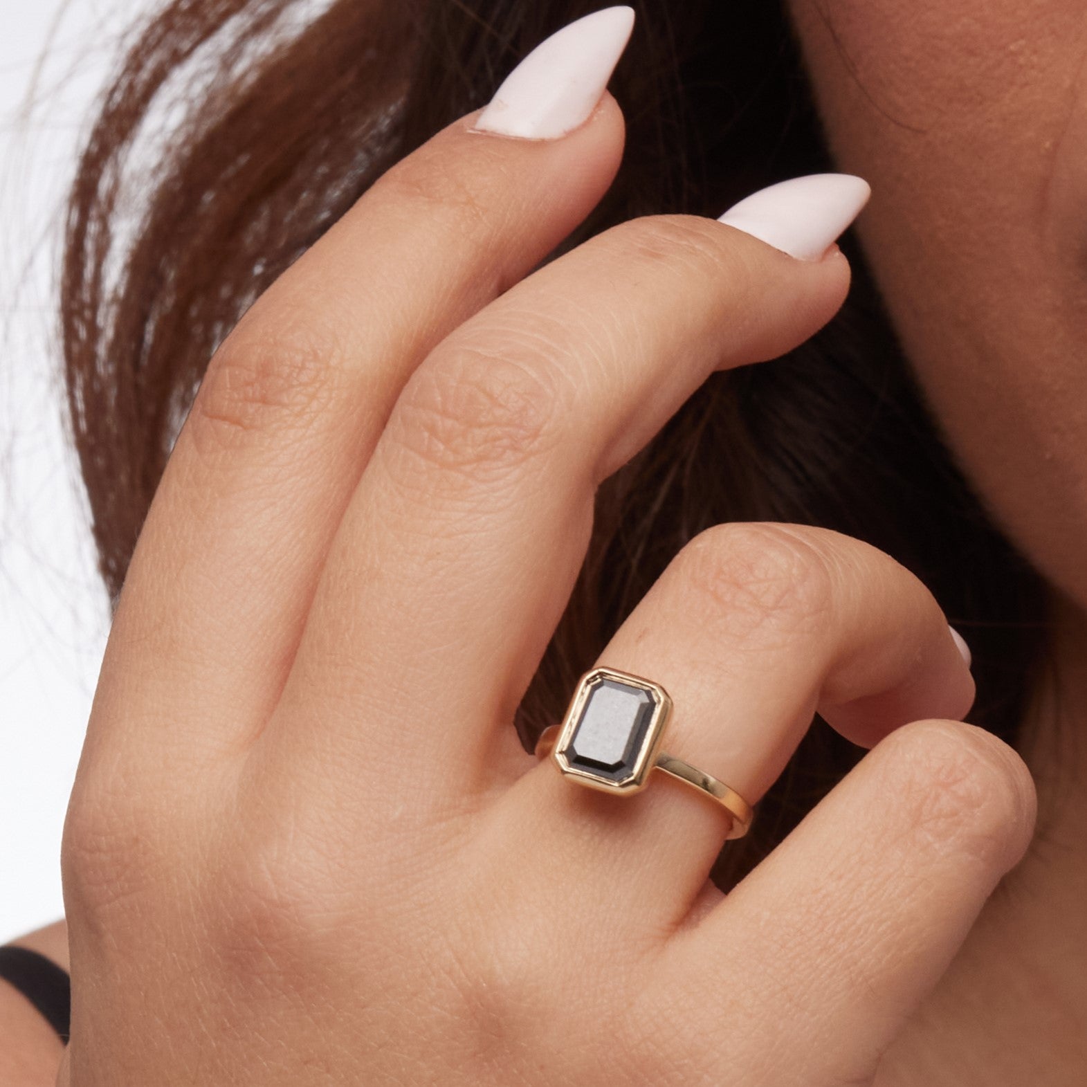 Bezel Natural Black Diamond Emerald Cut
